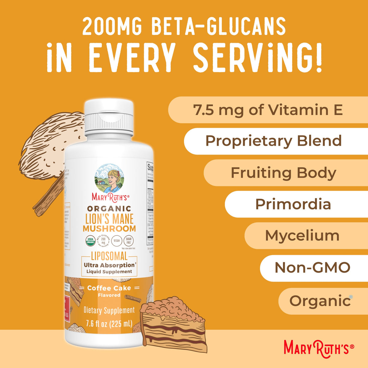 Organic Lion's Mane Liposomal 7oz Coffee Cake Ingredients