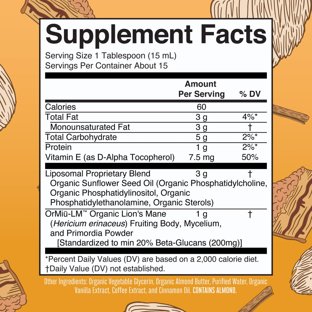 Organic Lion's Mane Liposomal 7oz Coffee Cake Supplement Facts