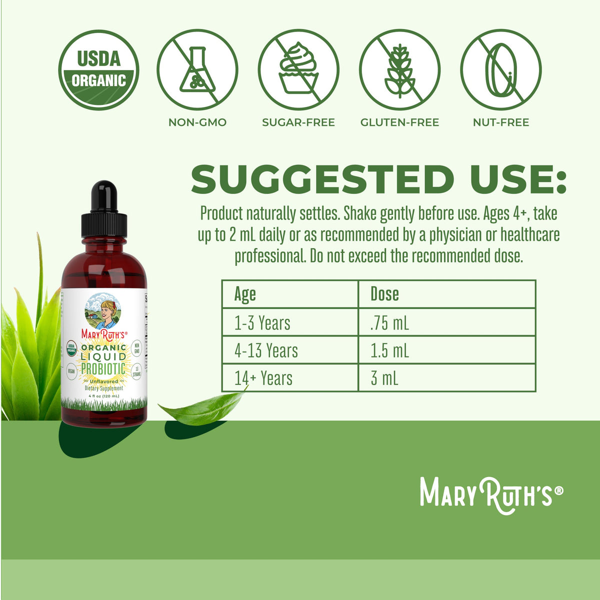 Organic Liquid Probiotic 4oz Suggested Use