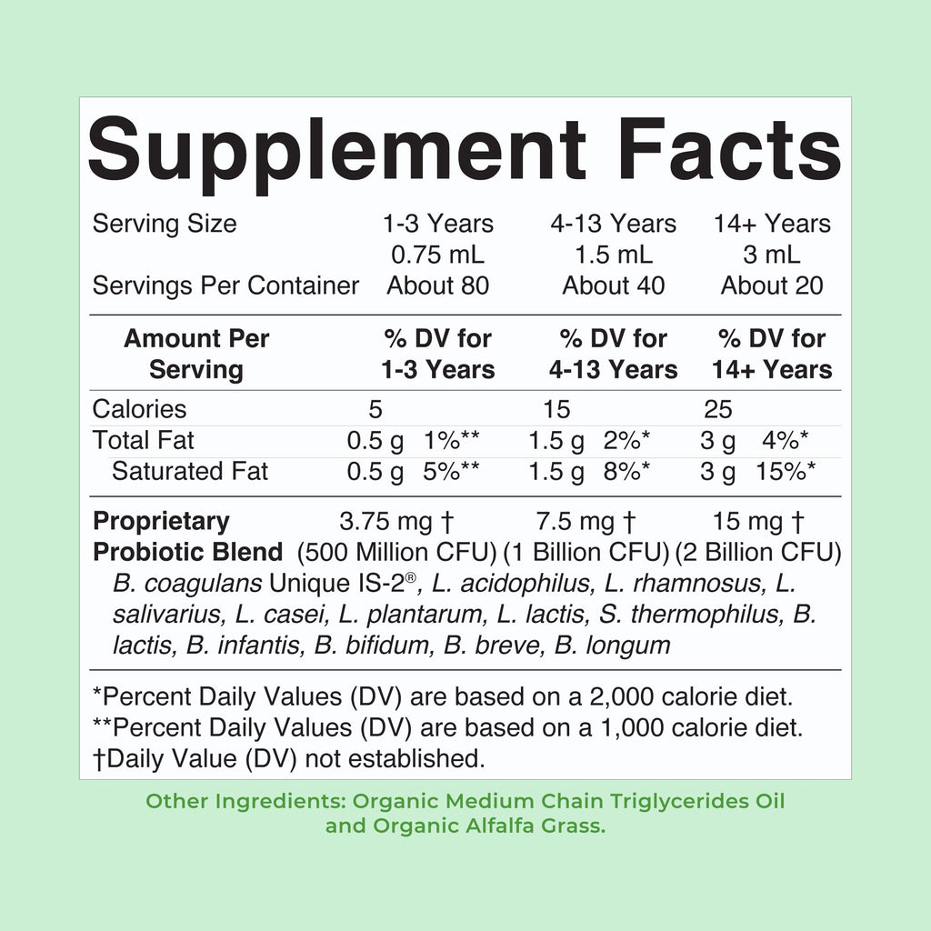 Organic Liquid Probiotic Travel Size 2oz Unflavored Supplement Facts