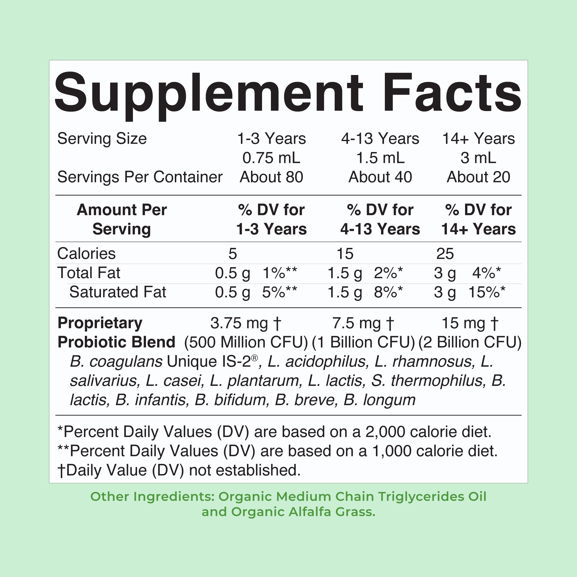 Organic Liquid Probiotic Travel Size 2oz Unflavored Supplement Facts
