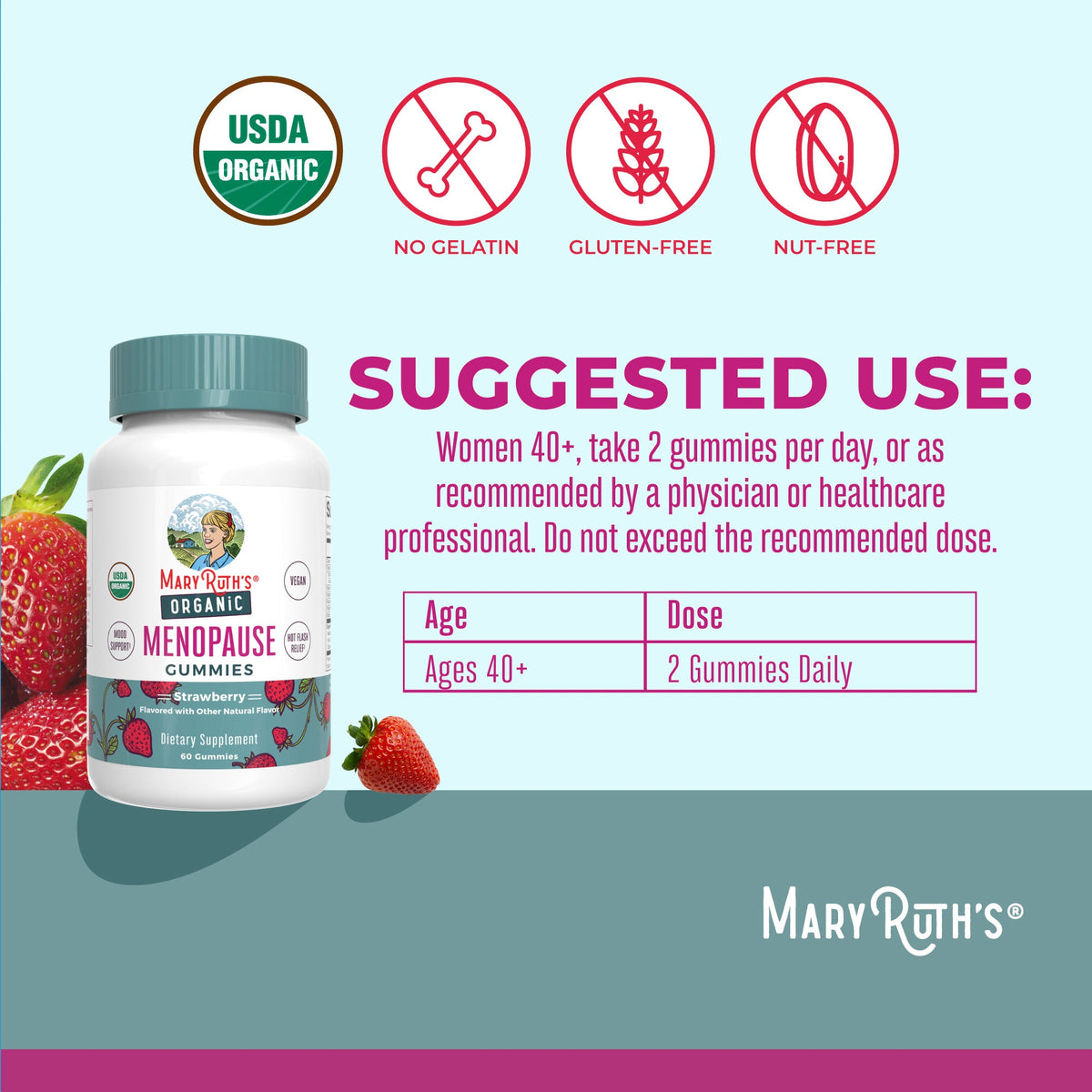 Organic Menopause Gummies 60CT Strawberry Suggested Use