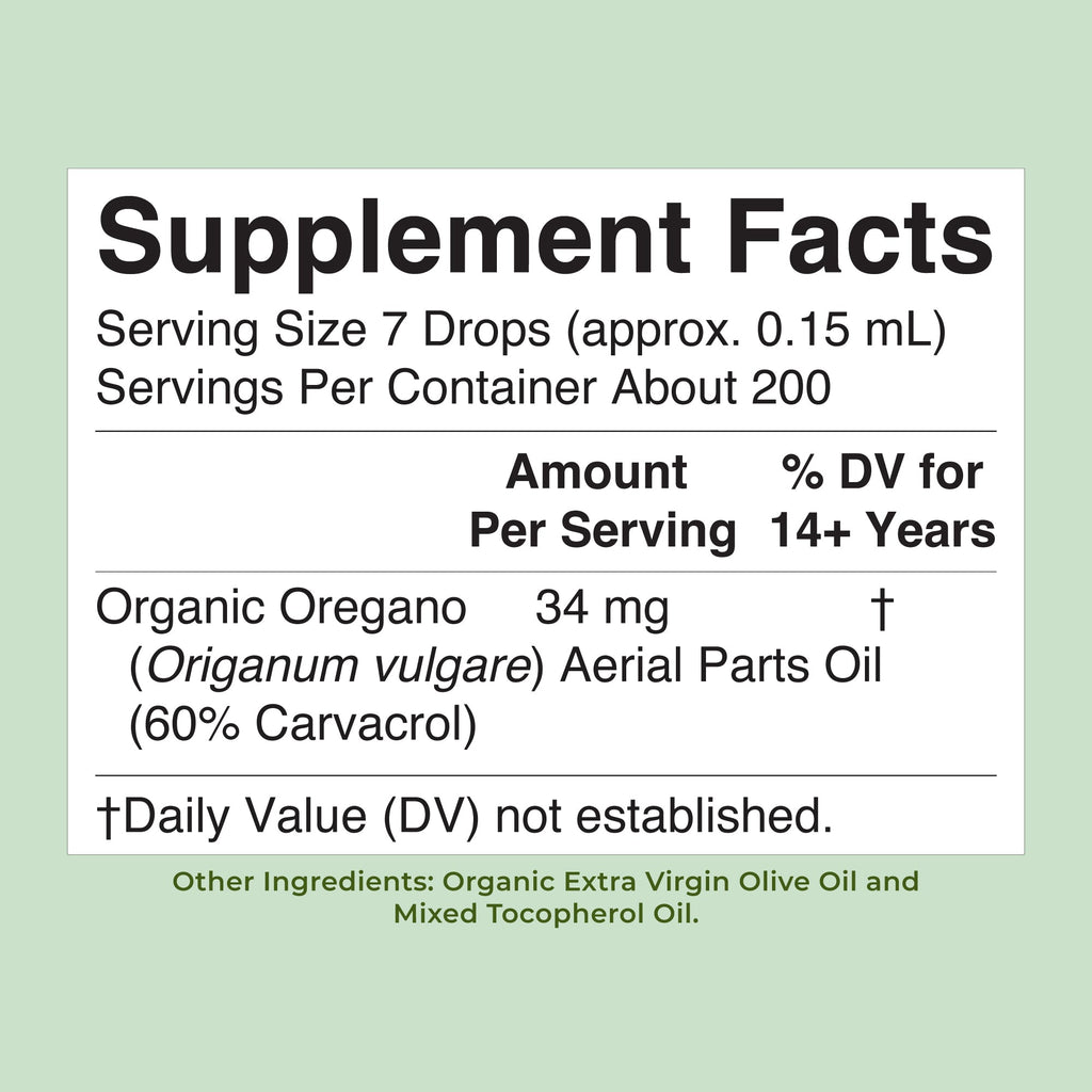 Organic Oil of Oregano Liquid Drops 1oz Unflavored Supplement Facts