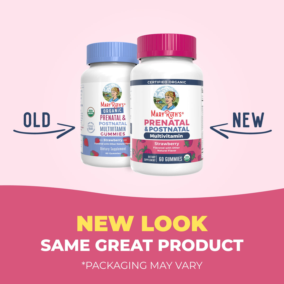 Organic Prenatal Postnatal Multivitamin Gummies 60CT Strawberry New Look