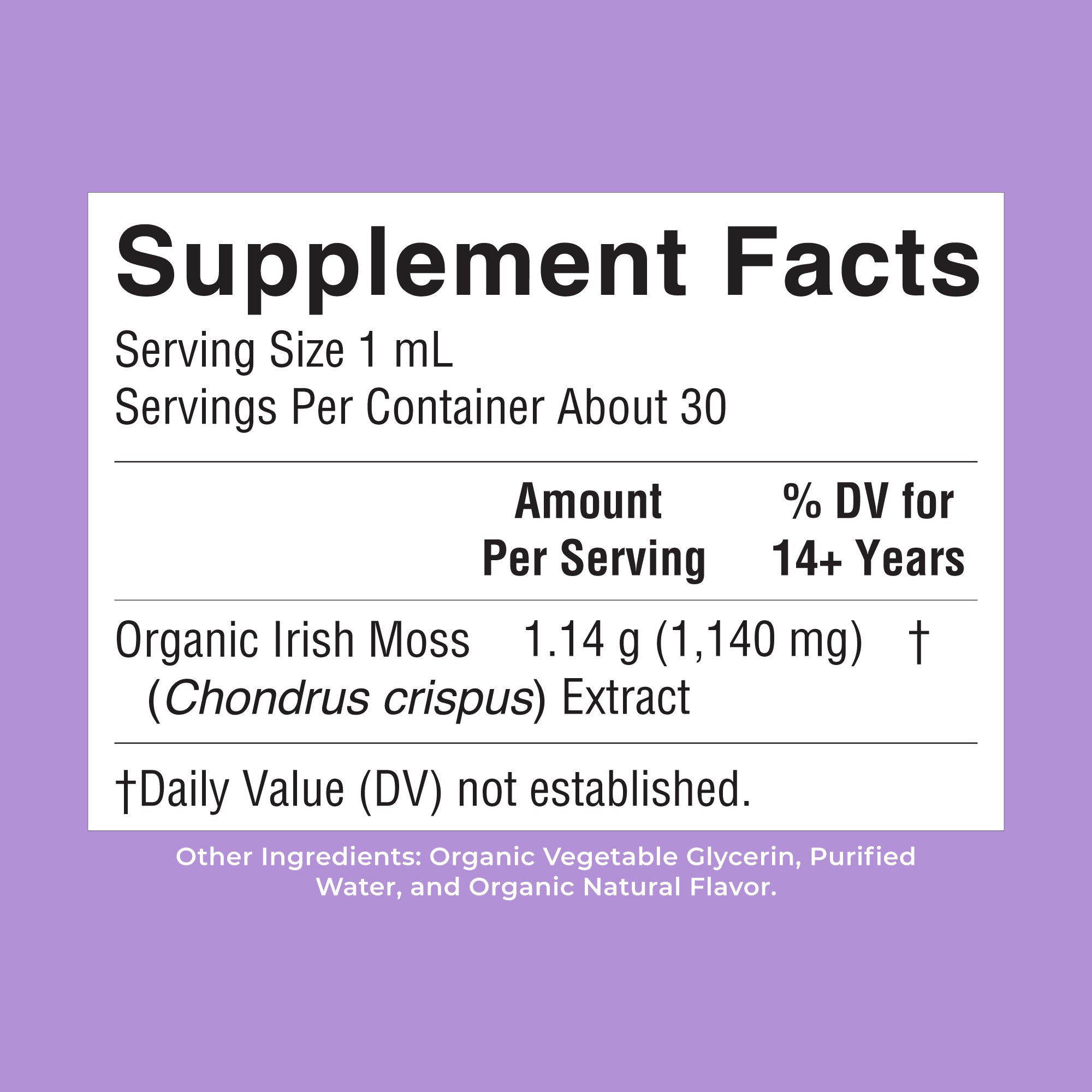 Organic Sea Moss Liquid Drops 1oz Supplement Facts