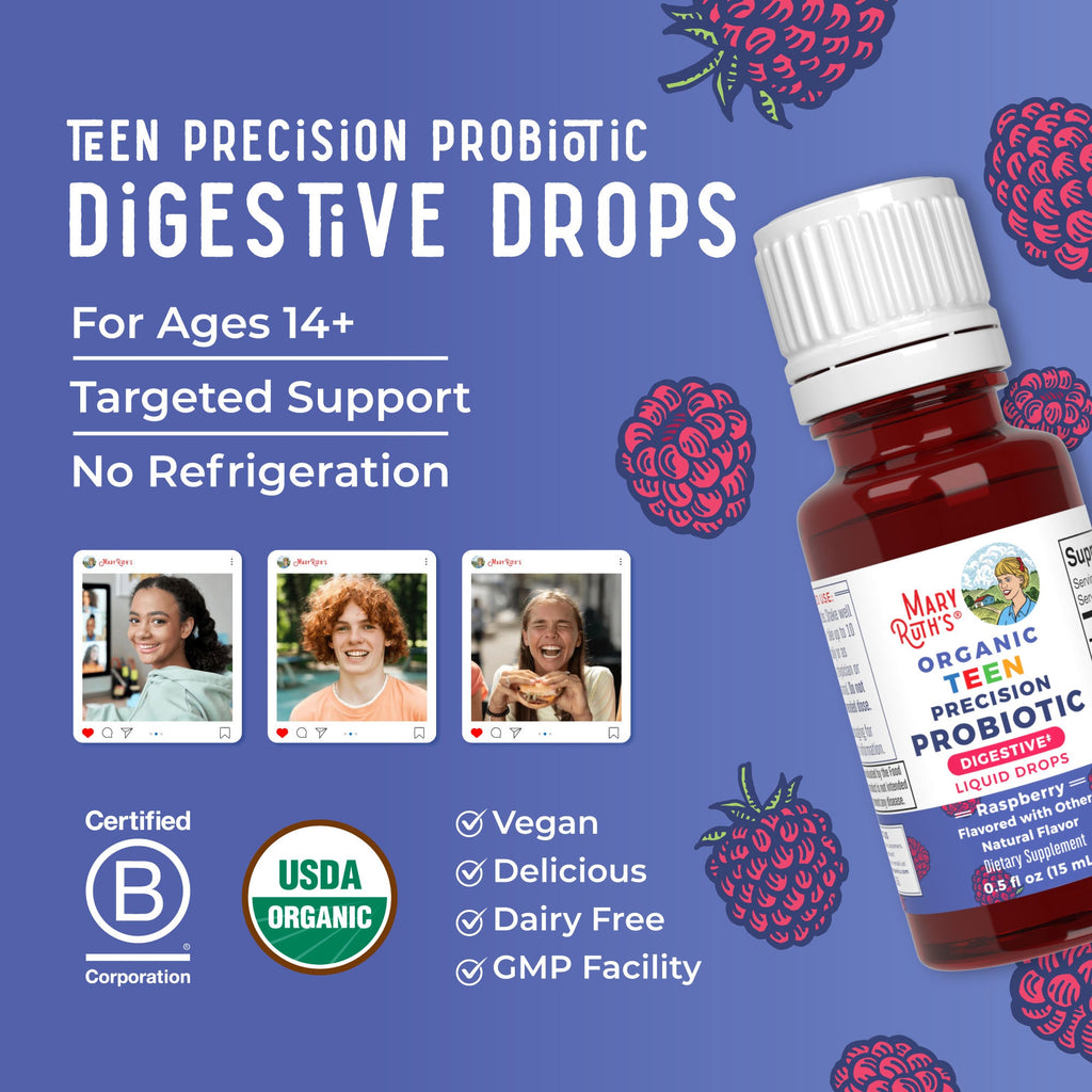 Organic Teen Precision Probiotic Digestive Liquid Drops 0.5oz Raspberry Great Flavor Better Benefits