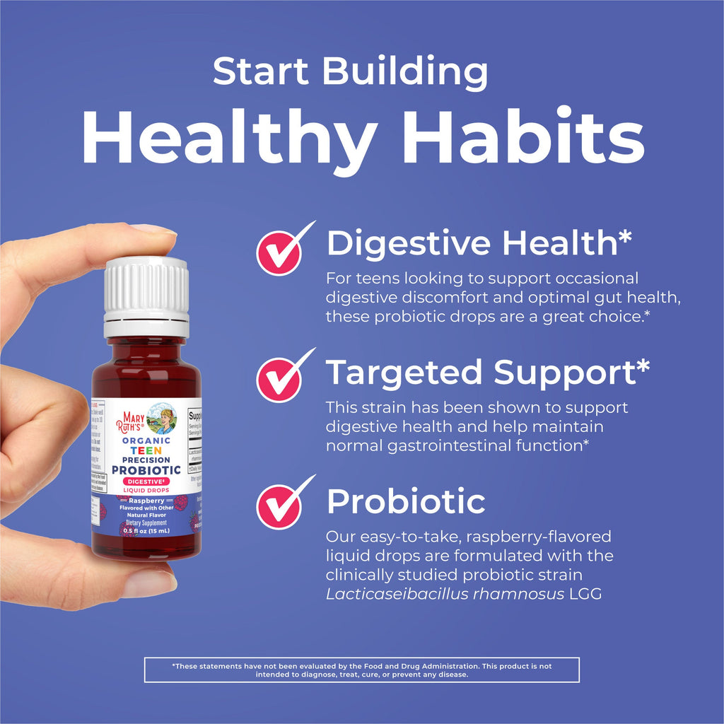 Organic Teen Precision Probiotic Digestive Liquid Drops 0.5oz Raspberry Healthy Habits