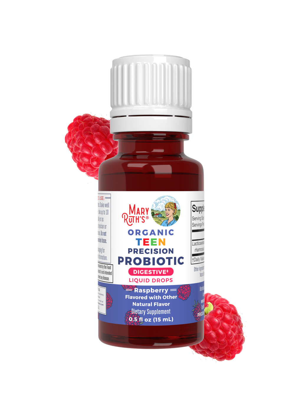 Organic Teen Precision Probiotic Digestive Liquid Drops 0.5oz Raspberry