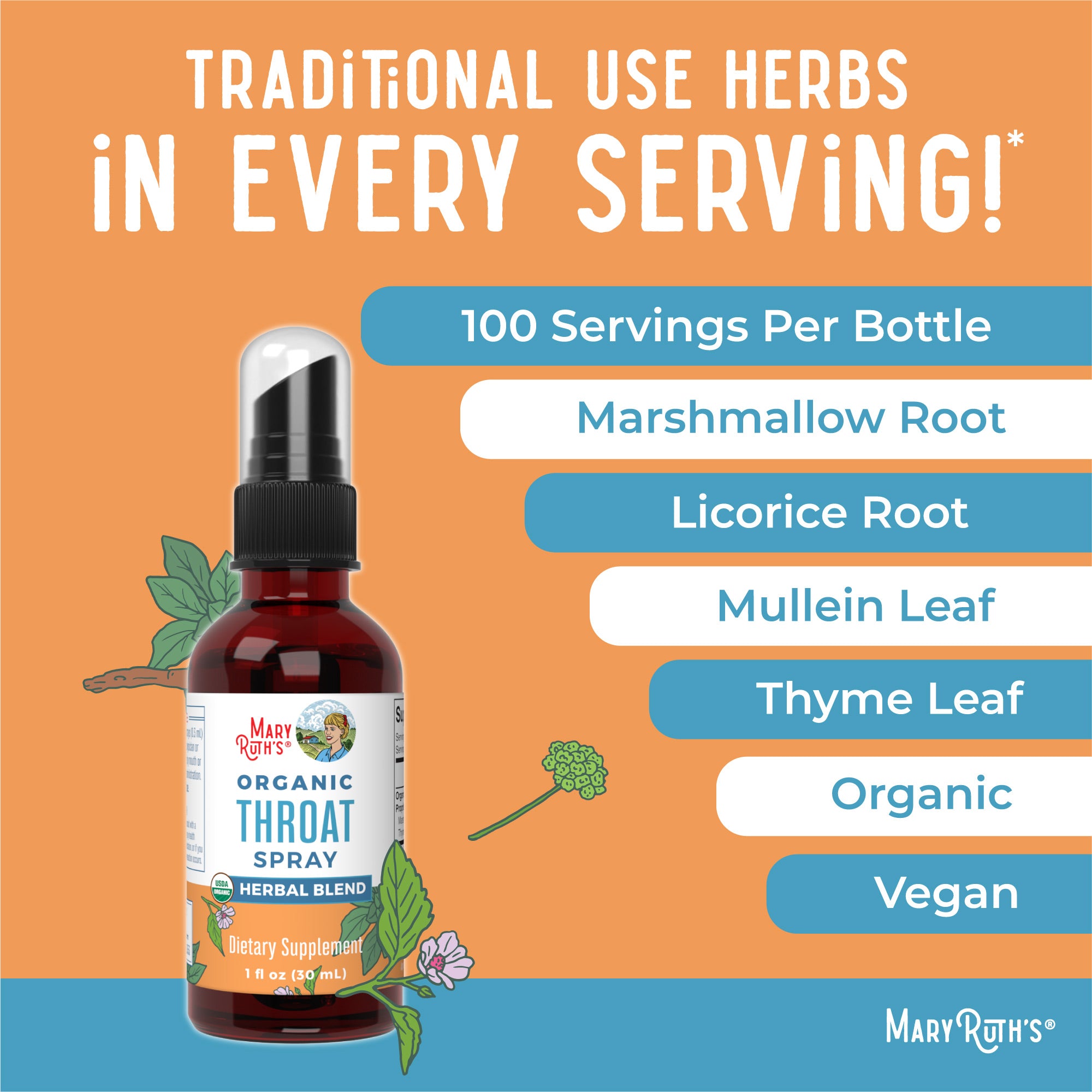 Organic Throat Spray 1oz Unflavored Ingredients