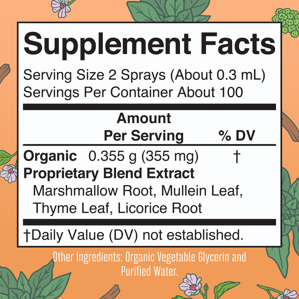 Organic Throat Spray 1oz Unflavored Supplement Facts