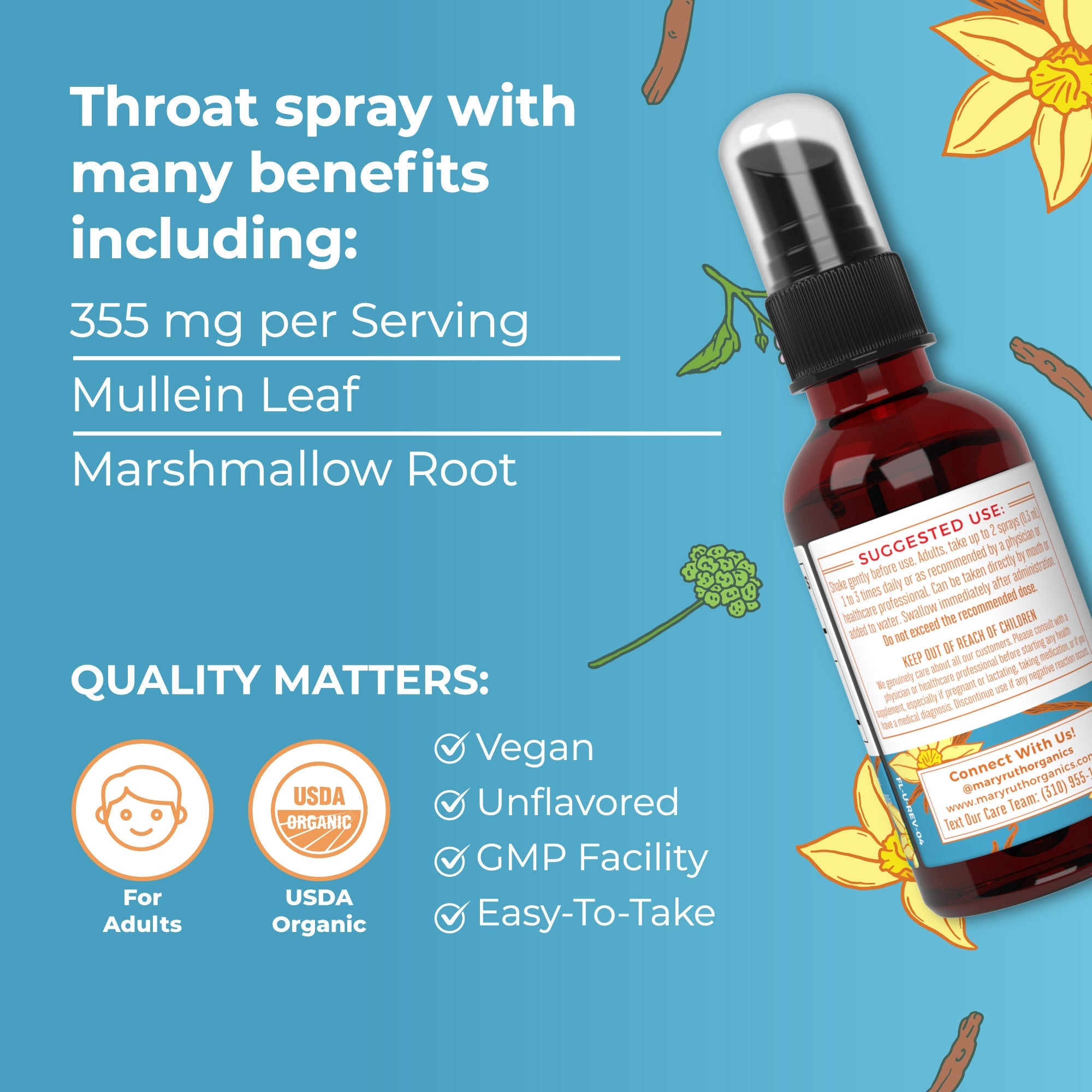 Organic Throat Spray 1oz Vanilla Great Flavor Better Benefits