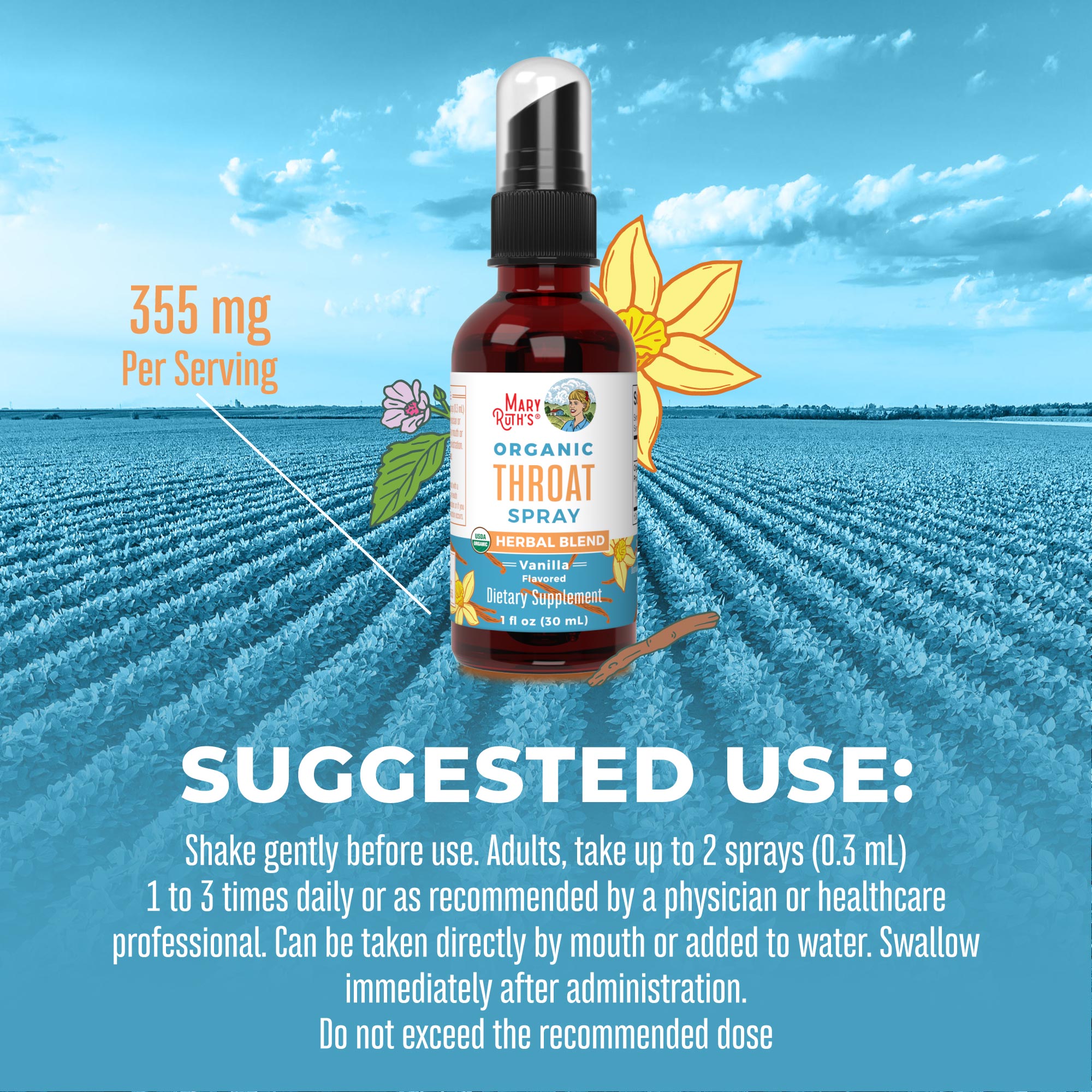Organic Throat Spray 1oz Vanilla Suggested Use