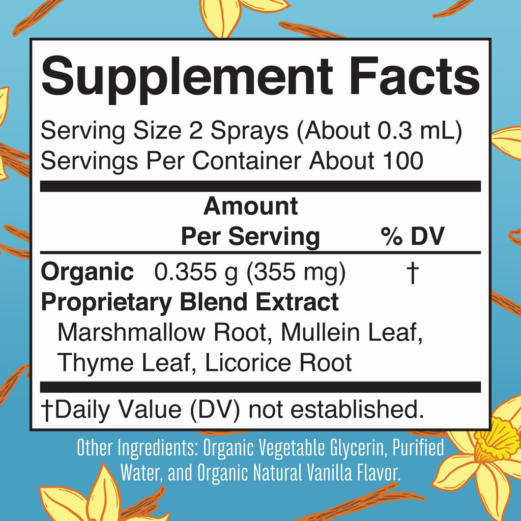 Organic Throat Spray 1oz Vanilla Supplement Facts