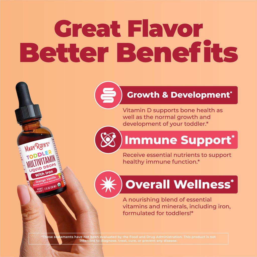 Organic Toddler Multivitamin Liquid Drops With Iron 1oz Orange Vanilla Great Flavor Better Benefits
