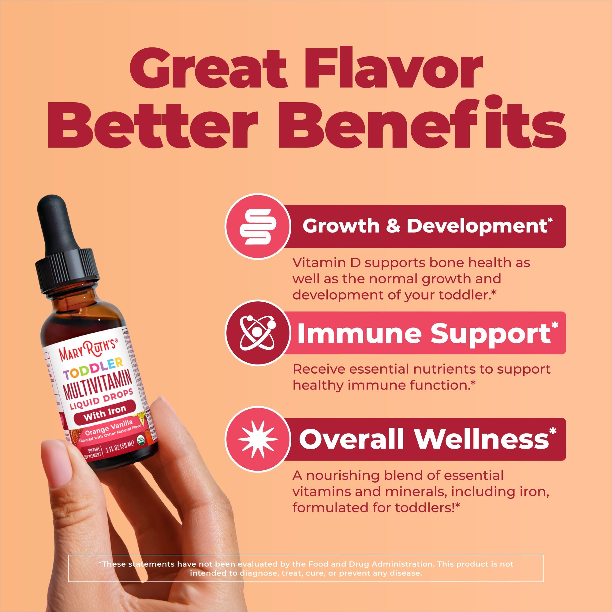 Organic Toddler Multivitamin Liquid Drops With Iron 1oz Orange Vanilla Great Flavor Better Benefits
