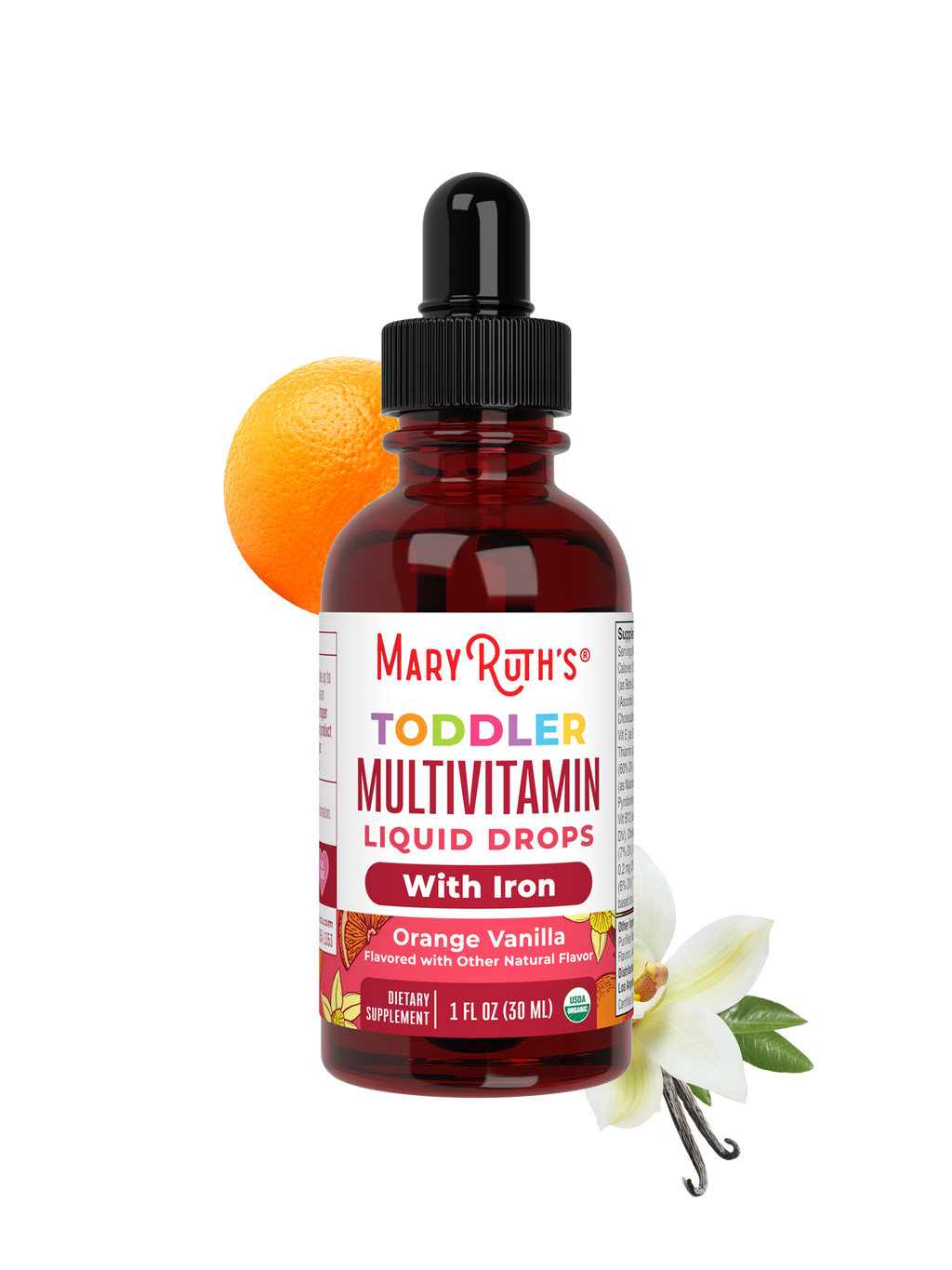 Organic Toddler Multivitamin Liquid Drops With Iron 1oz Orange Vanilla