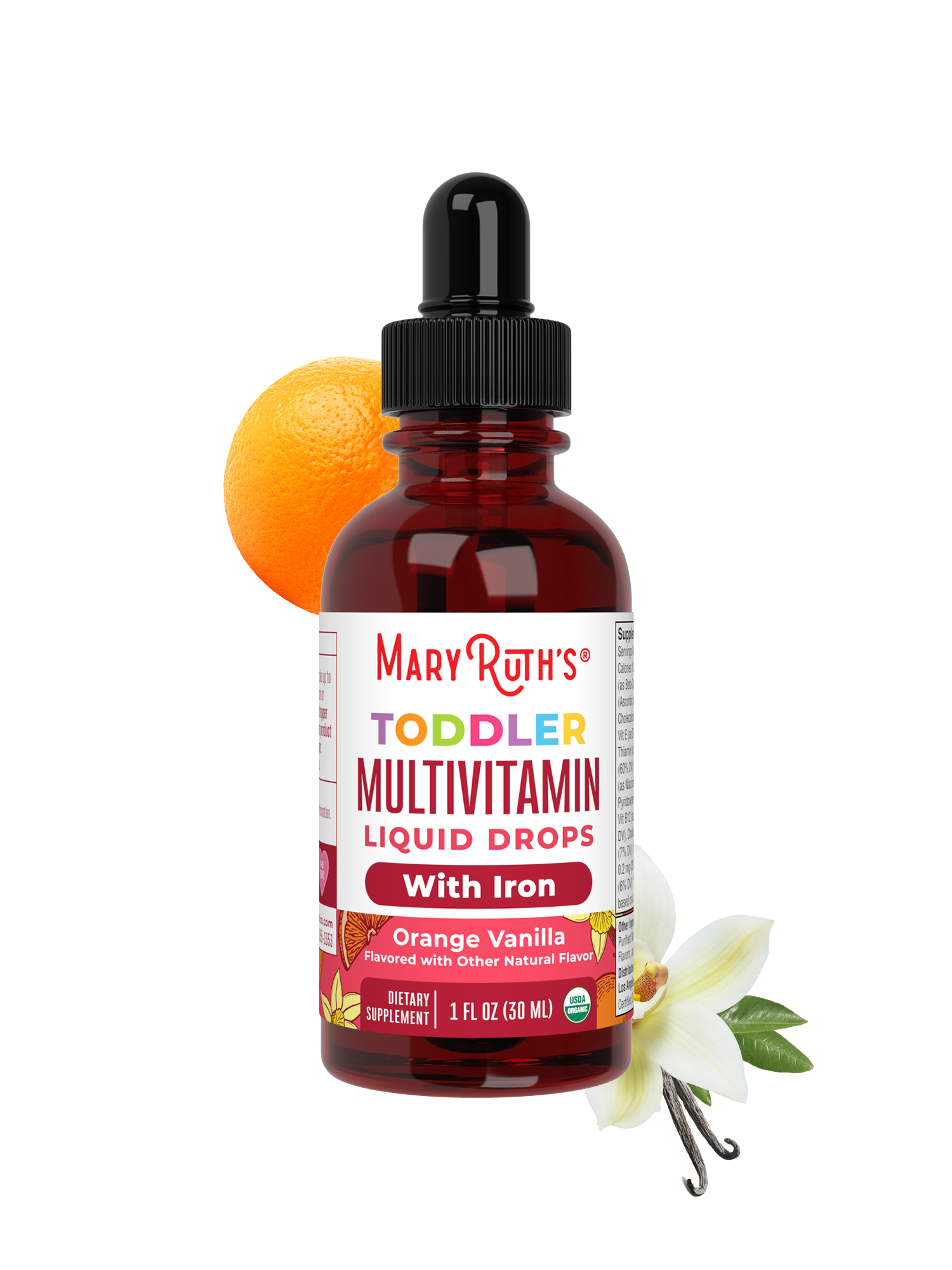 Organic Toddler Multivitamin Liquid Drops With Iron 1oz Orange Vanilla