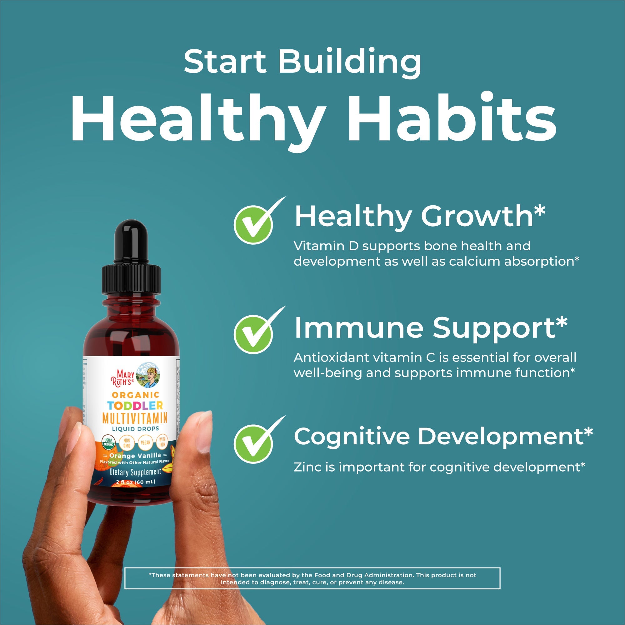 Organic Toddler Multivitamin Liquid Drops With Iron 2oz Orange Vanilla Healthy Habits 