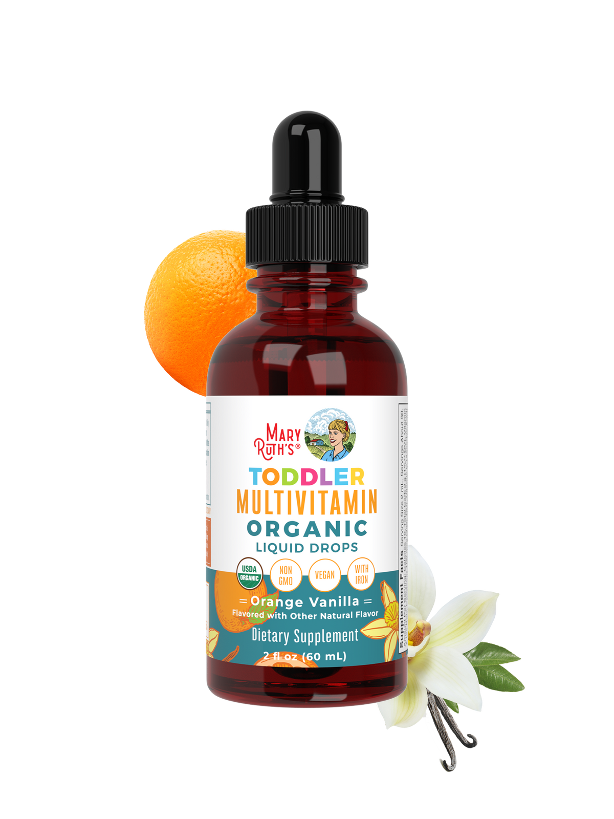 Organic Toddler Multivitamin Liquid Drops With Iron 2oz Orange Vanilla