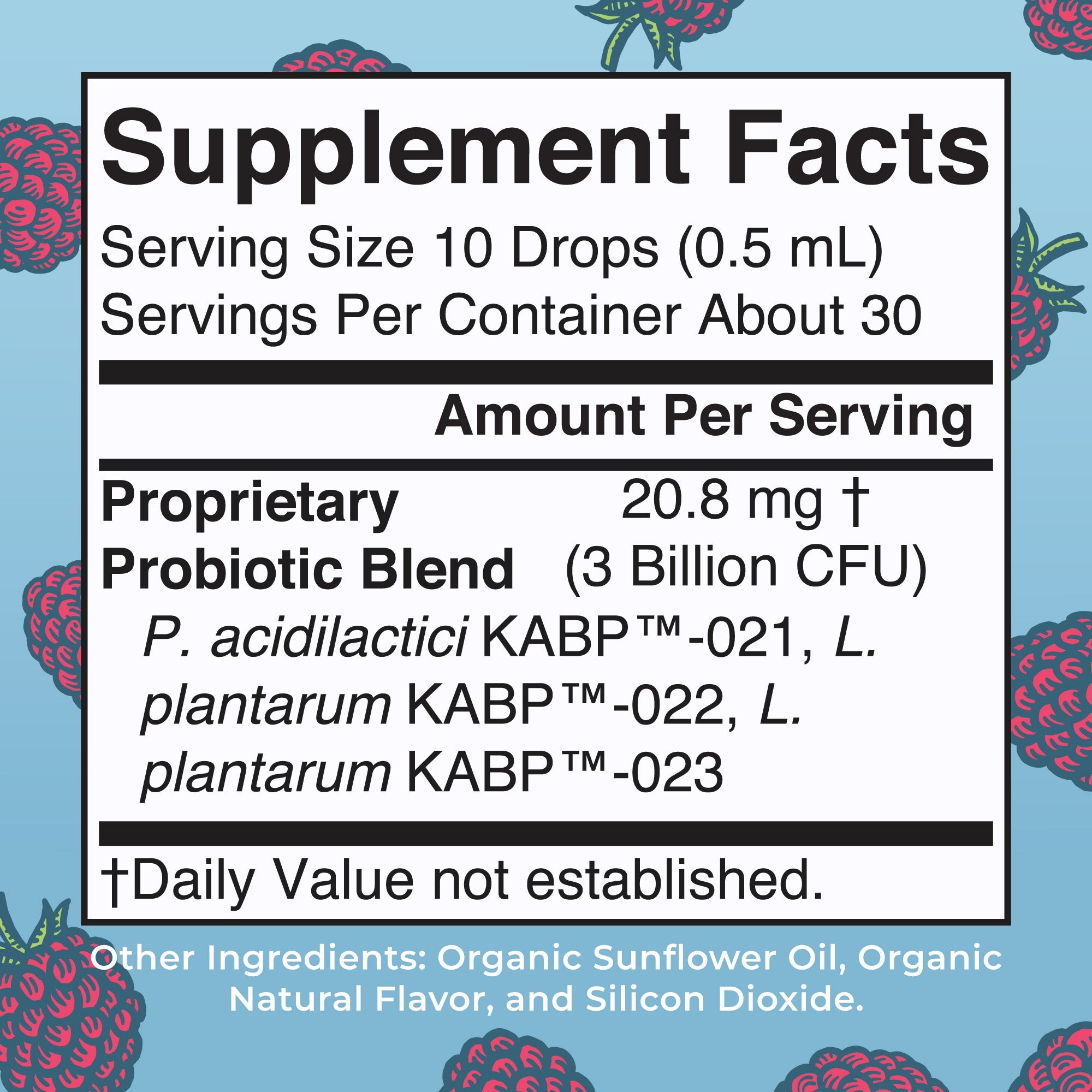 Organic Women's 40+ Precision Probiotic Digestive Liquid Drops 0.5oz Raspberry Supplement Facts