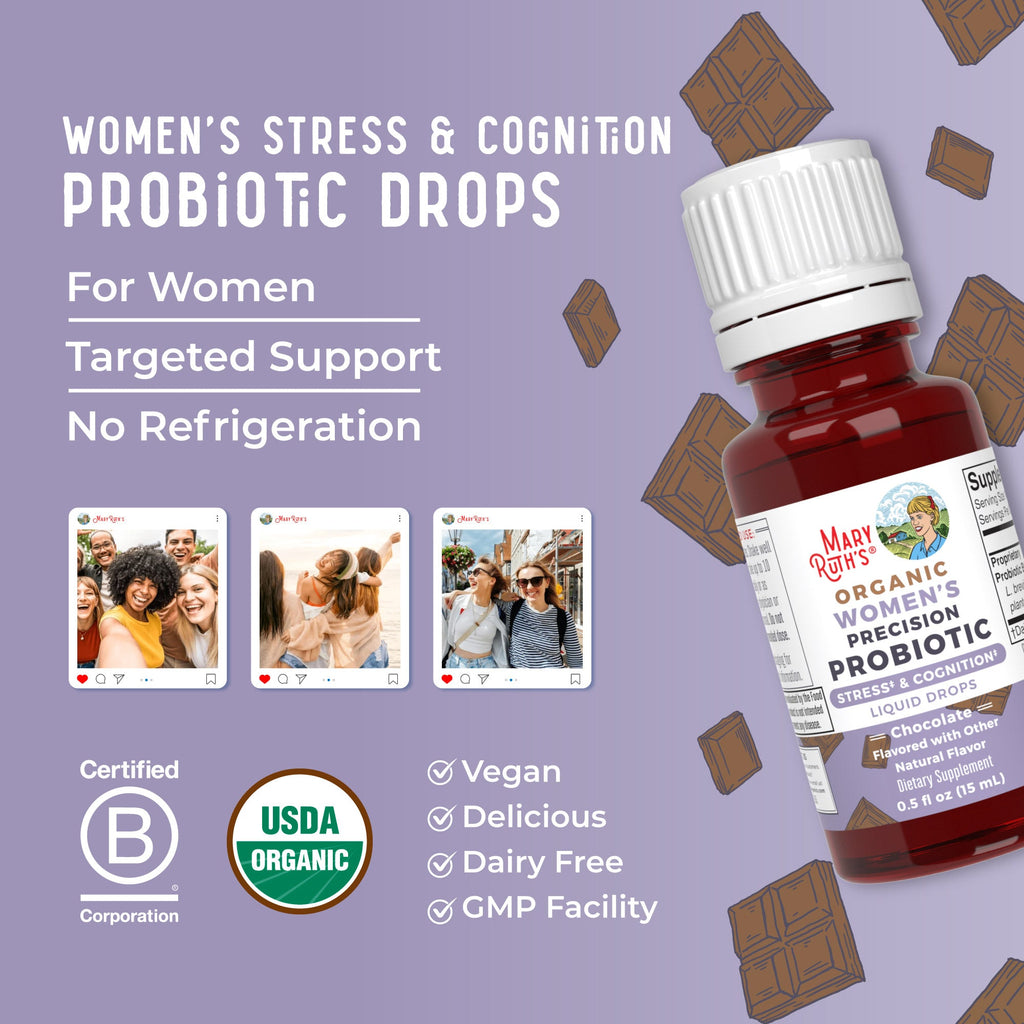 Organic Women's Precision Probiotic Stress & Cognition Liquid Drops 0.5oz Chocolate Great Flavor Better Benefits