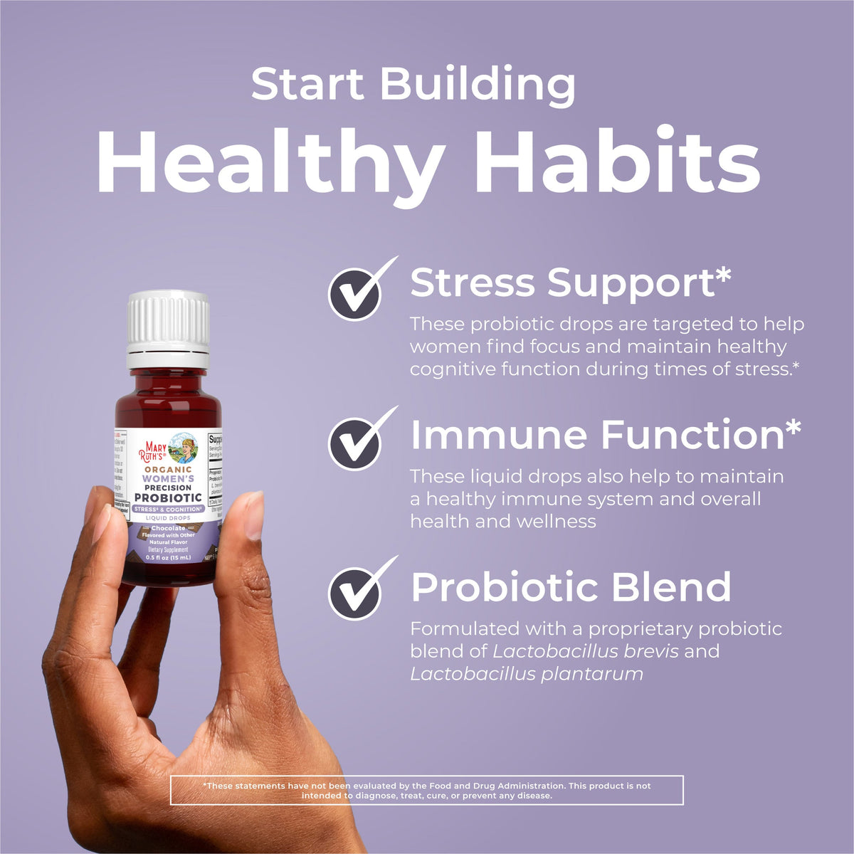 Organic Womens Precision Probiotic Stress Cognition Liquid Drops 0.5oz Chocolate Healthy Habits