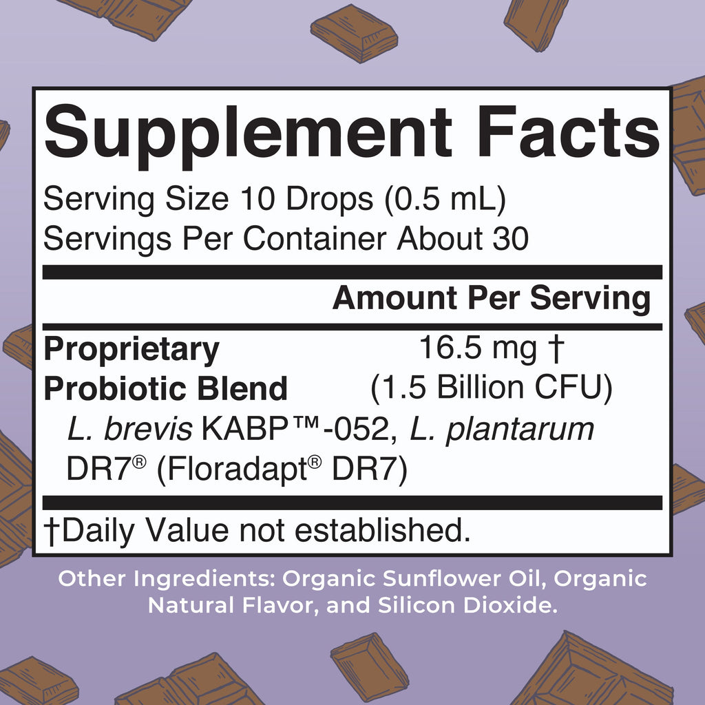 Organic Women's Precision Probiotic Stress & Cognition Liquid Drops 0.5oz Chocolate Supplement Facts