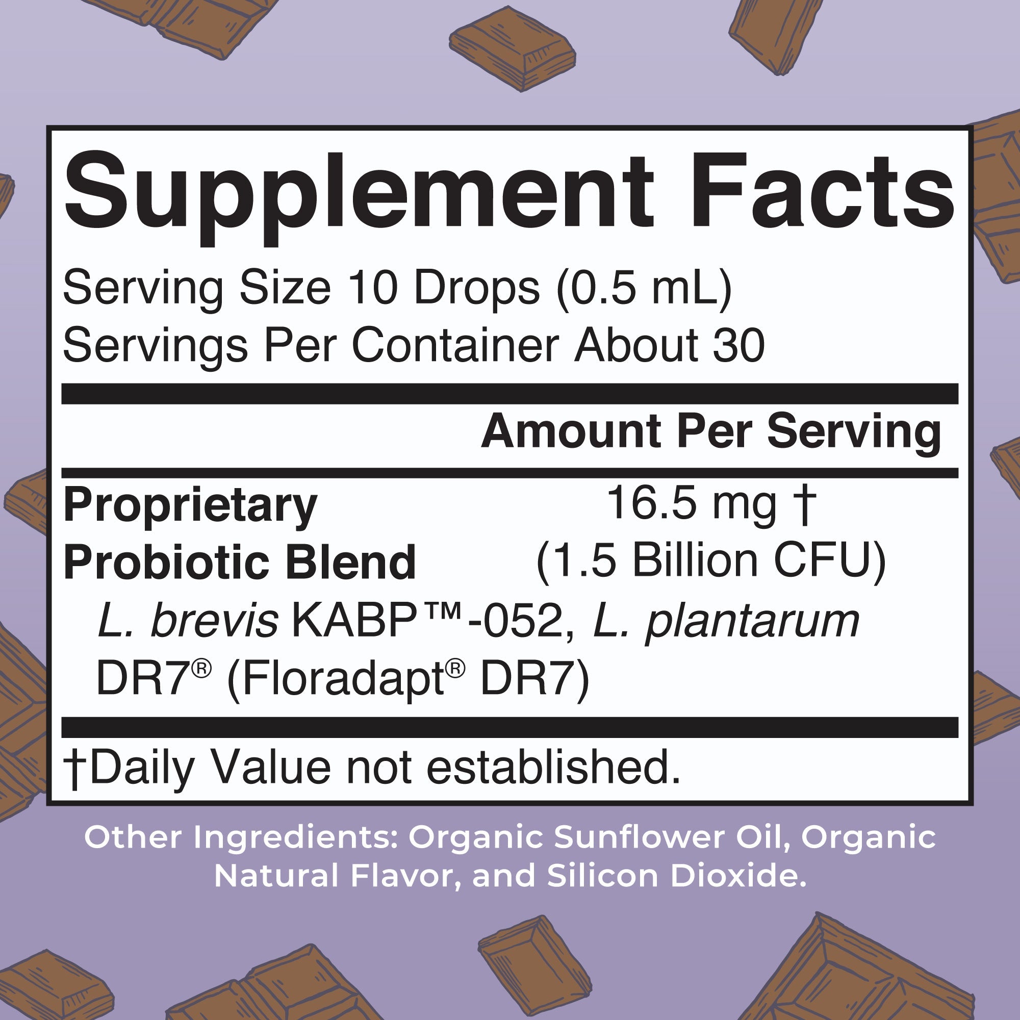 Organic Women's Precision Probiotic Stress & Cognition Liquid Drops 0.5oz Chocolate Supplement Facts