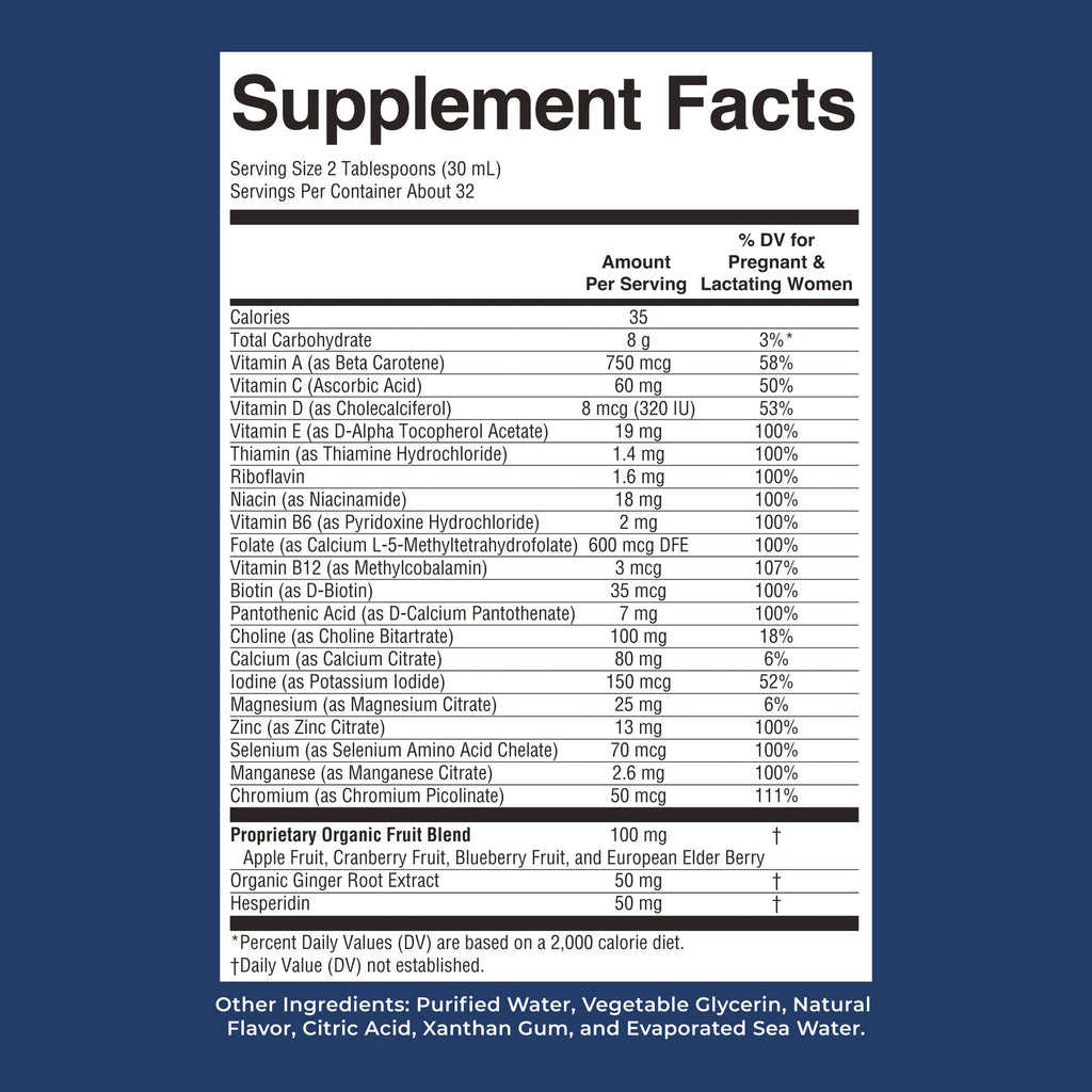 Prenatal & Postnatal Liquid Multivitamin 32oz Berry Supplement Facts