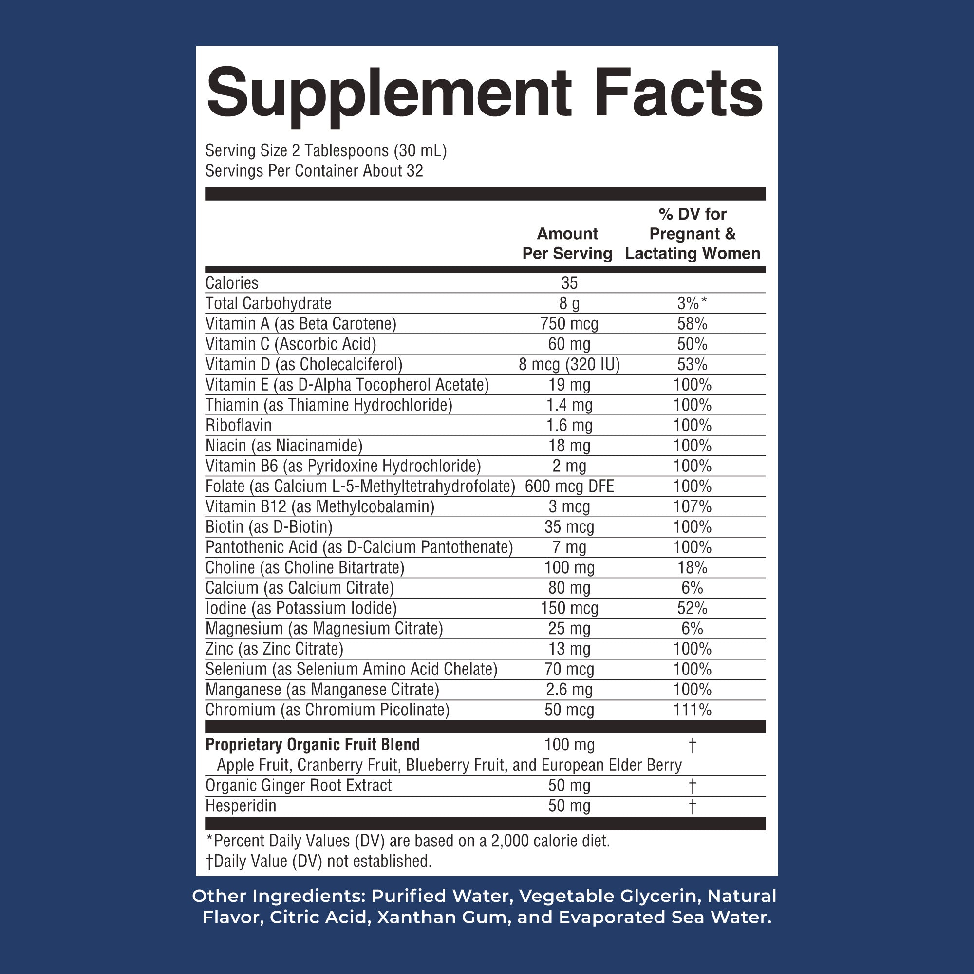 Prenatal & Postnatal Liquid Multivitamin 32oz Berry Supplement Facts