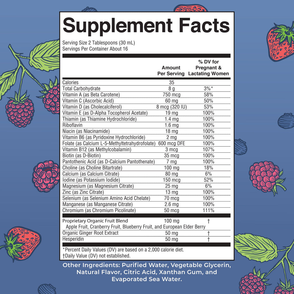Prenatal & Postnatal Liquid Multivitamin Berry 16oz Supplement Facts
