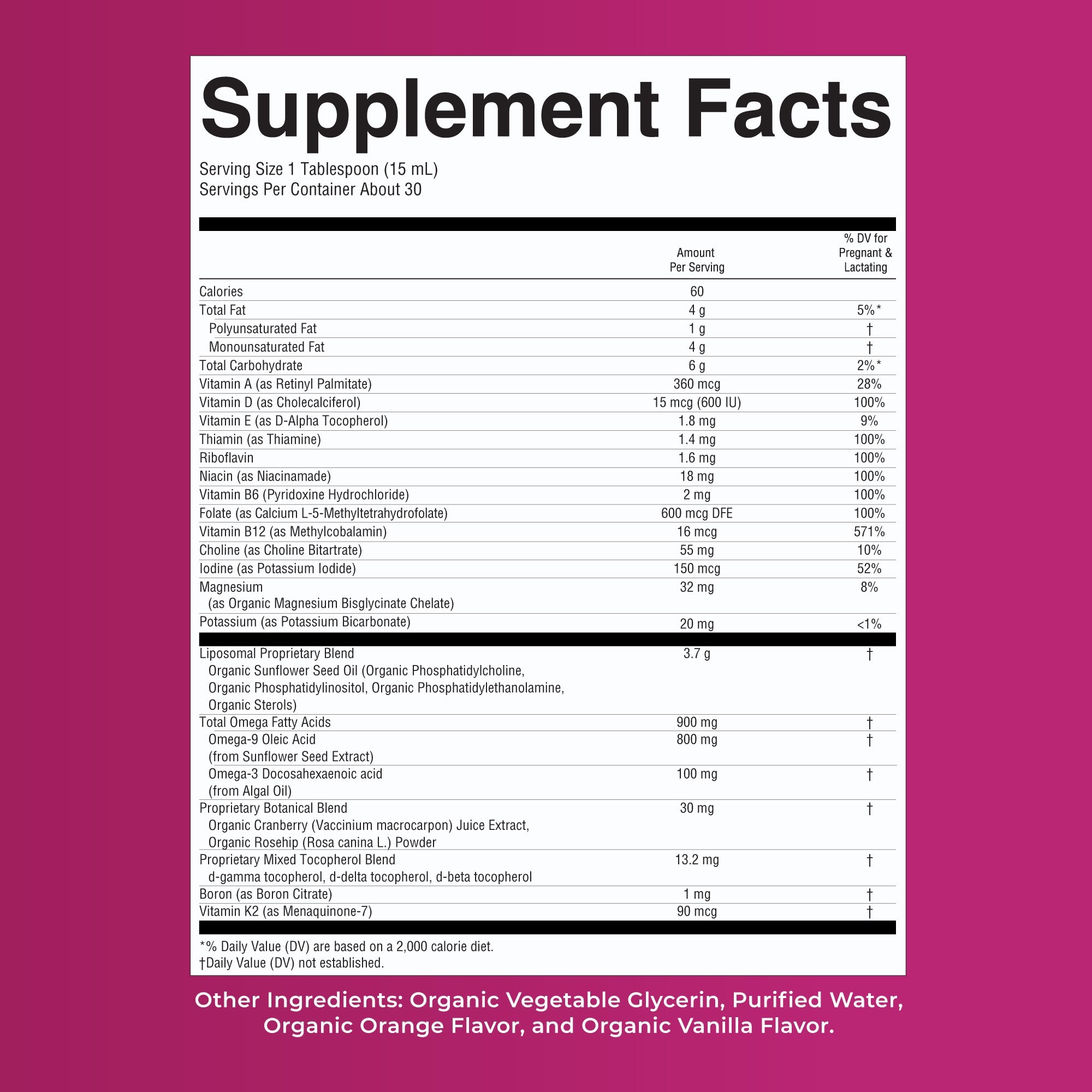 Prenatal Postnatal Multivitamin Liposomal Supplement Facts