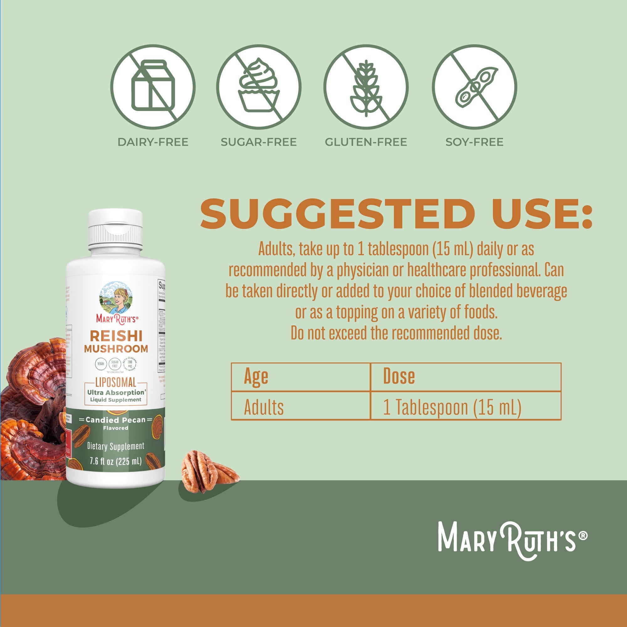 Reishi Mushroom Liposomal 7oz Candied Pecan Suggested Use