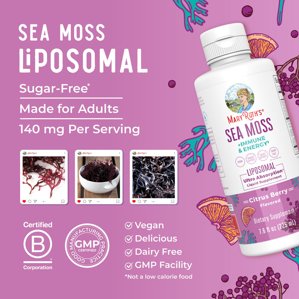 Sea Moss + Immune & Energy Liposomal 7oz Citrus Berry Great Flavor Better Benefits