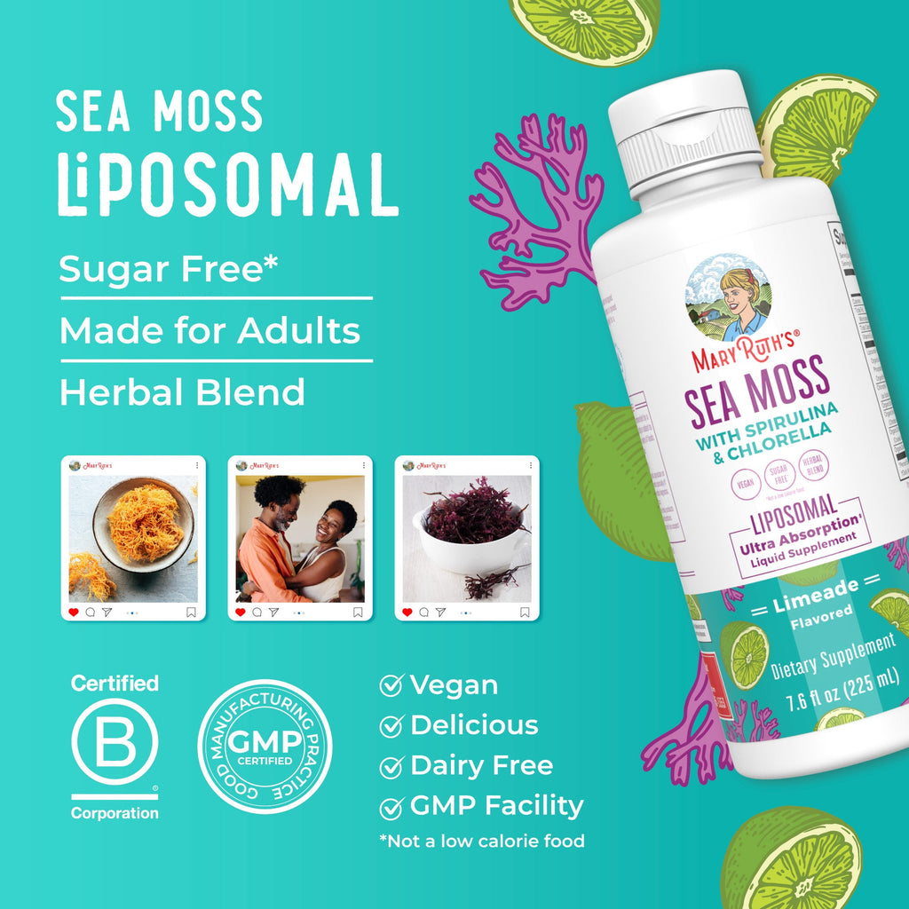 Sea Moss with Spirulina and Chlorella Liposomal 7oz Limeade Great Flavor Better Benefits