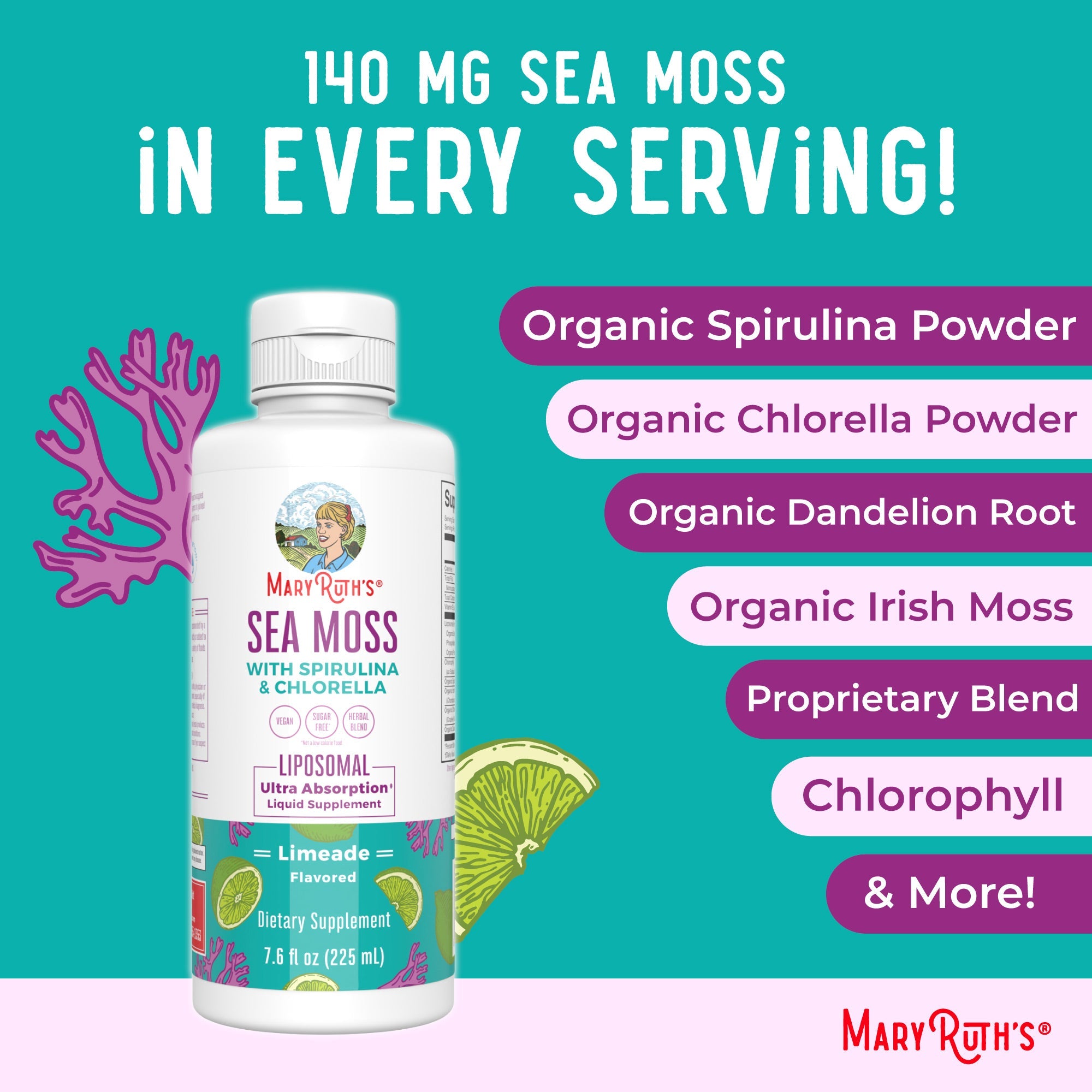 Sea Moss with Spirulina and Chlorella Liposomal 7oz Limeade Ingredients