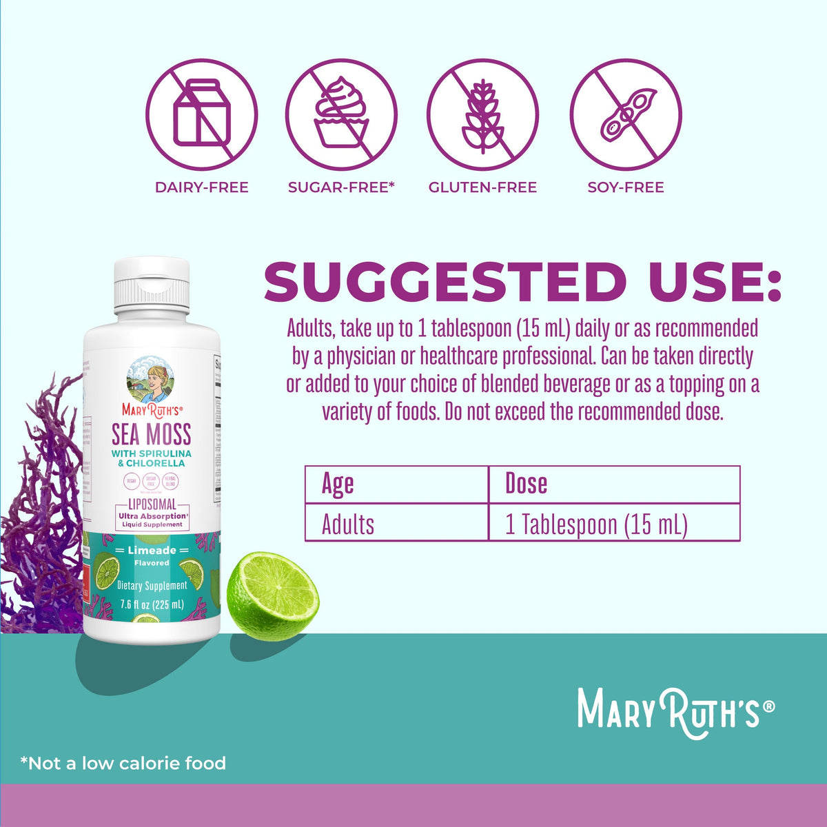 Sea Moss with Spirulina and Chlorella Liposomal 7oz Limeade Suggested Use