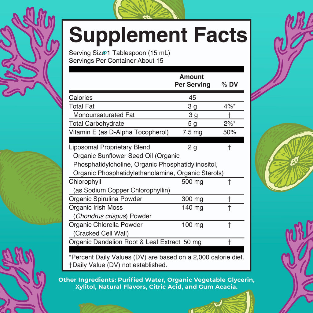 Sea Moss with Spirulina and Chlorella Liposomal 7oz Limeade Supplement Facts
