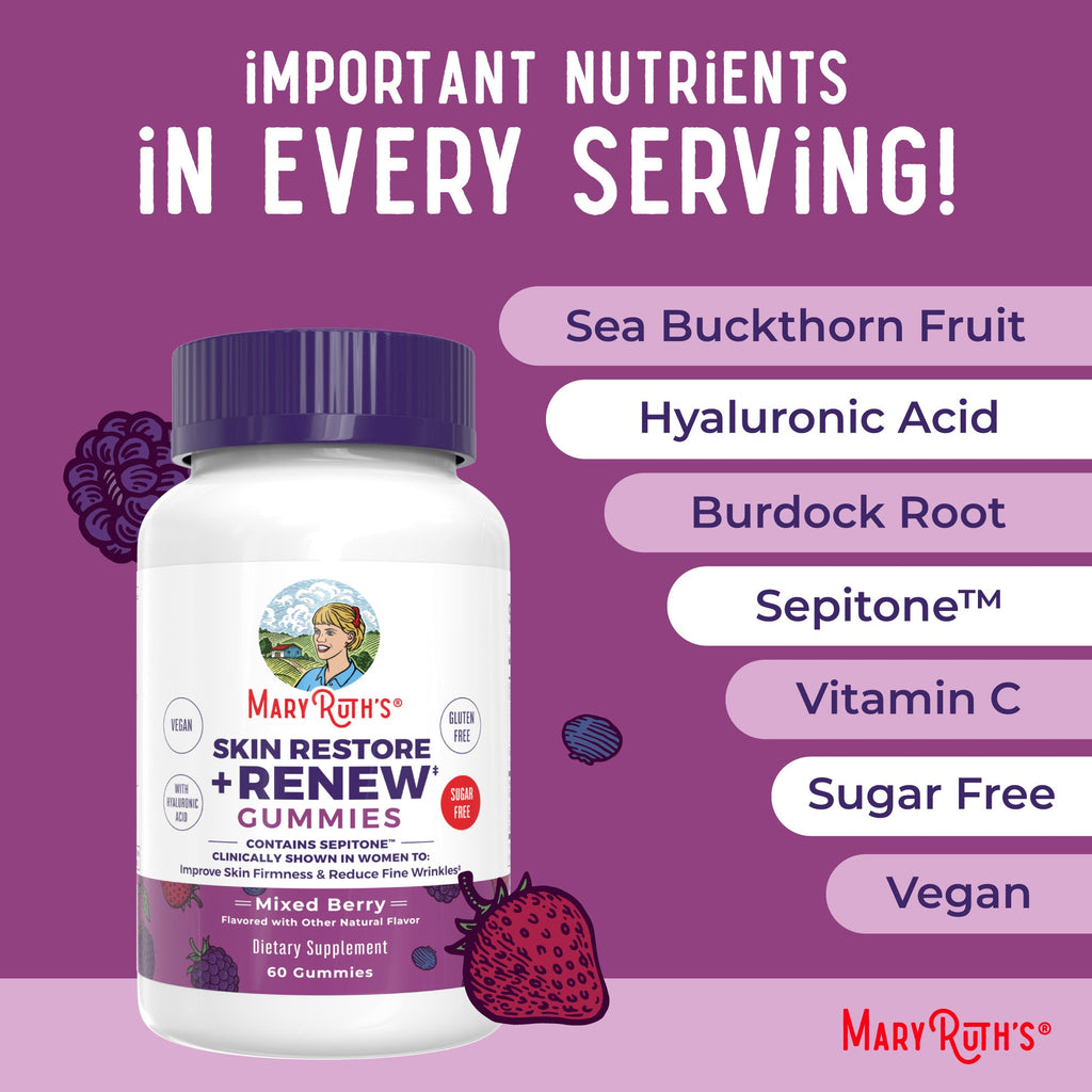 Skin Restore + Renew Gummies 60CT Mixed Berry Ingredients
