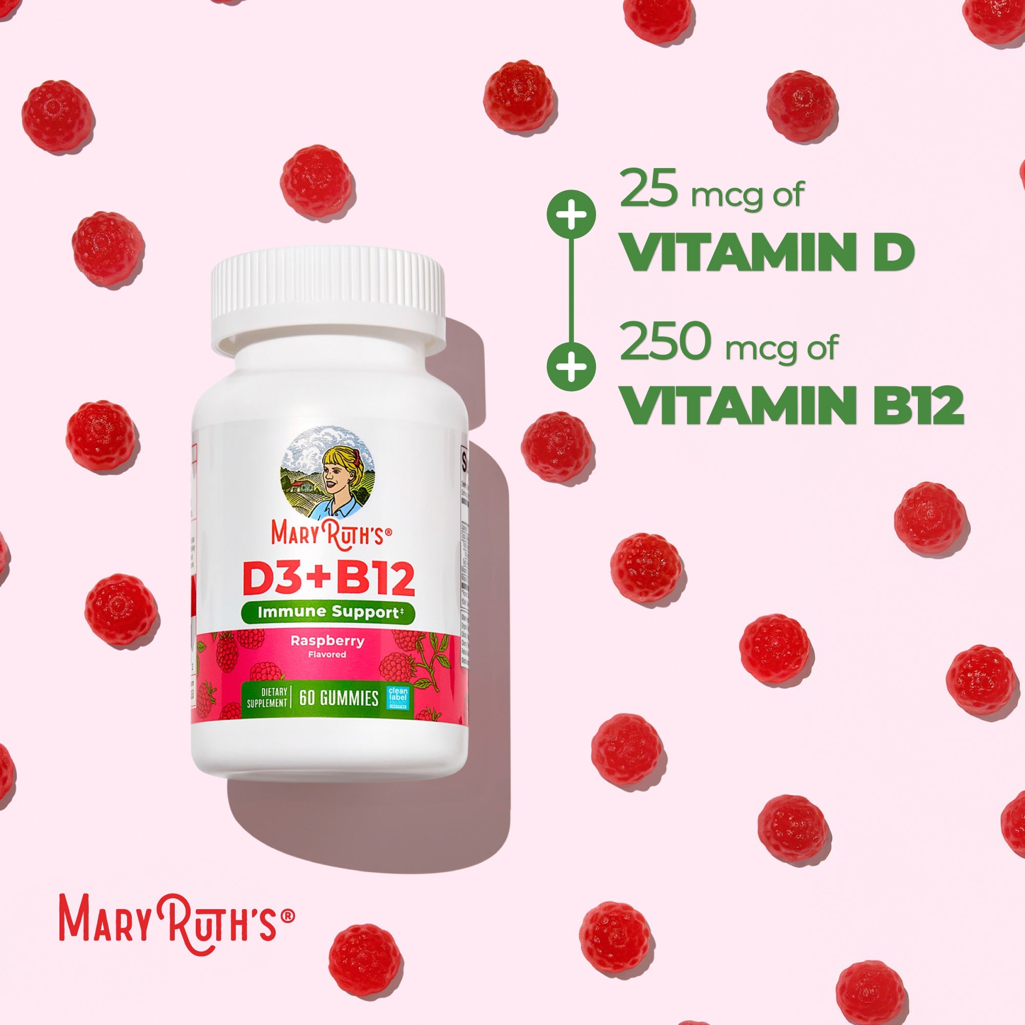 Sugar-Free D3 + B12 Gummies 60CT Raspberry Benefits