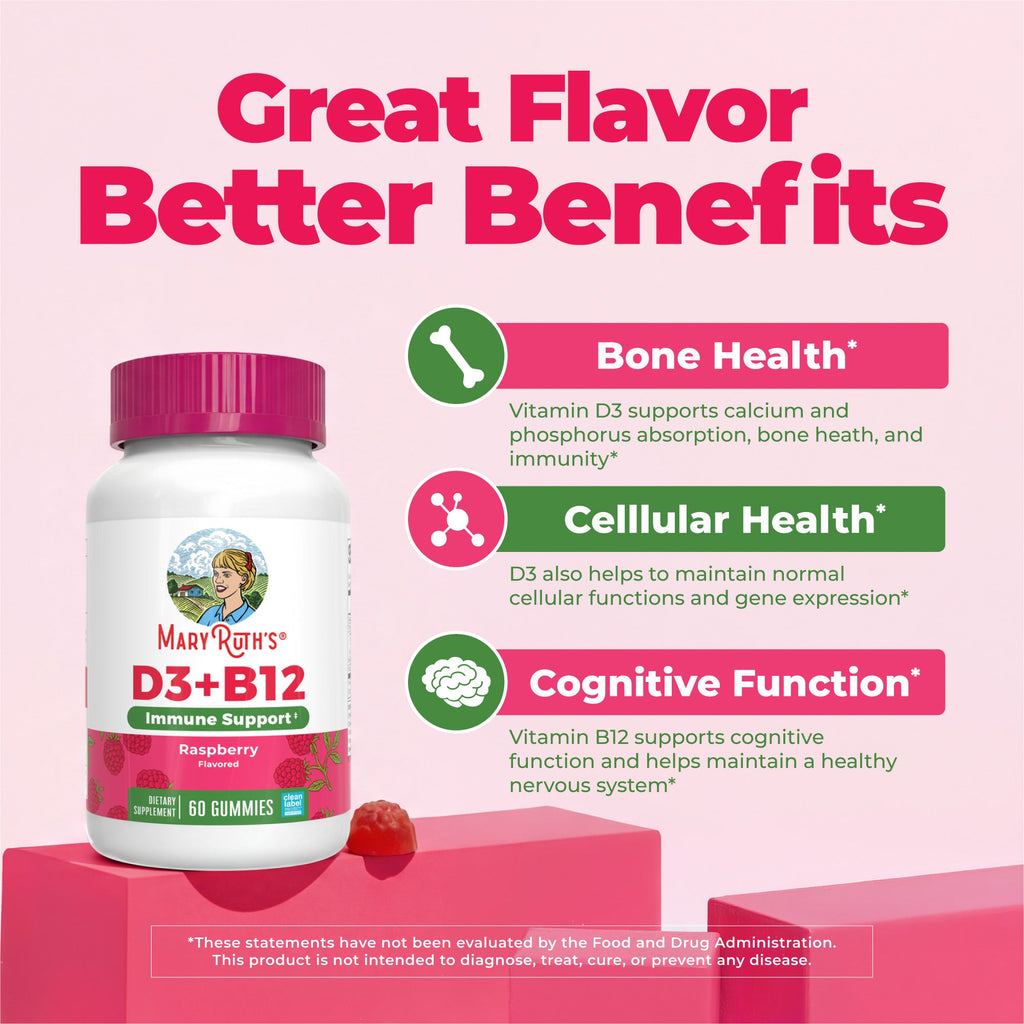 Sugar-Free D3 + B12 Gummies 60CT Raspberry Great Flavor Better Benefits