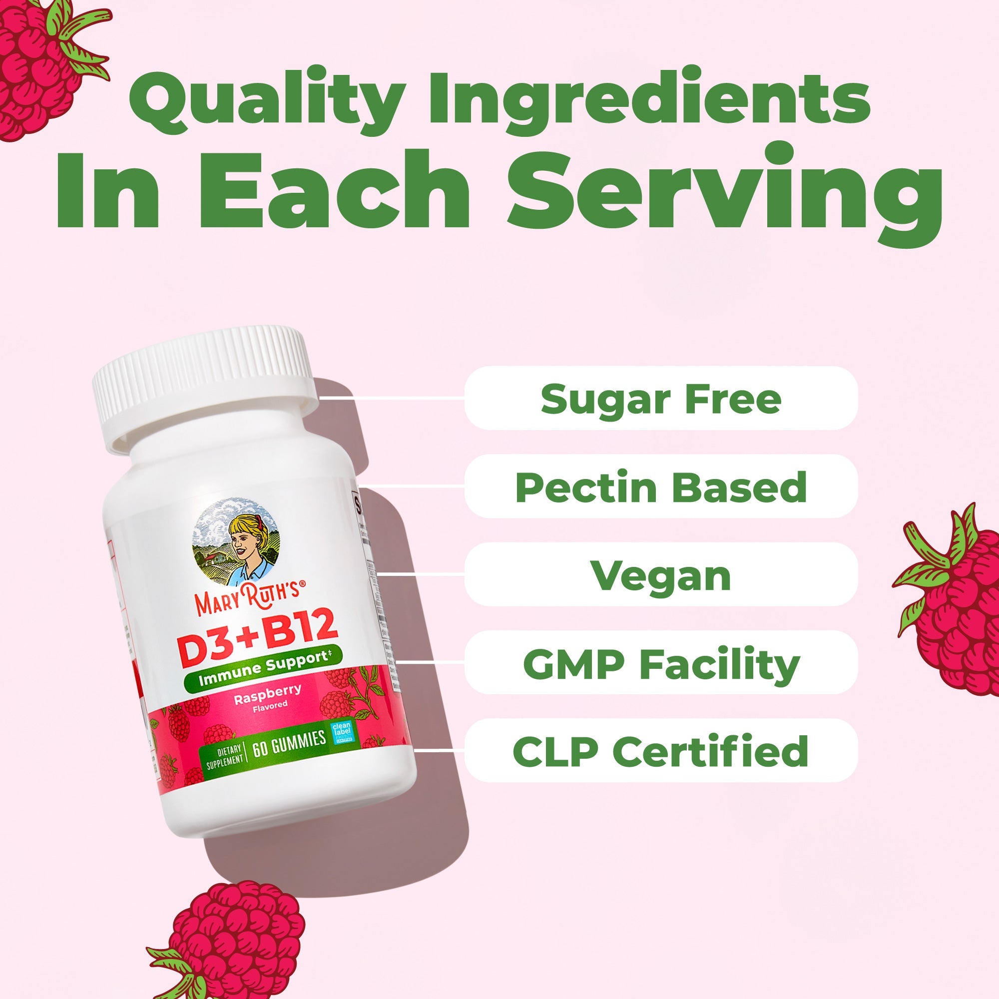 Sugar-Free D3 + B12 Gummies 60CT Raspberry Ingredients