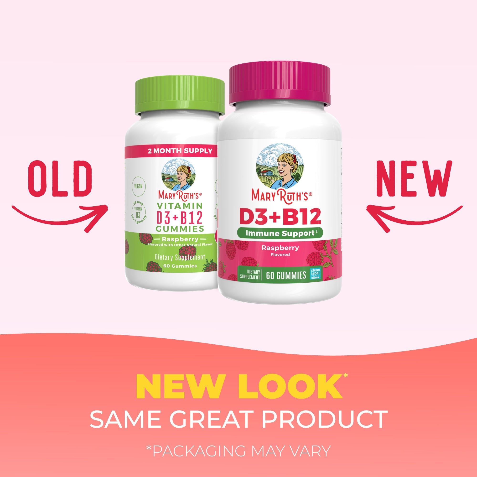 Sugar-Free D3 + B12 Gummies 60CT Raspberry New Look 