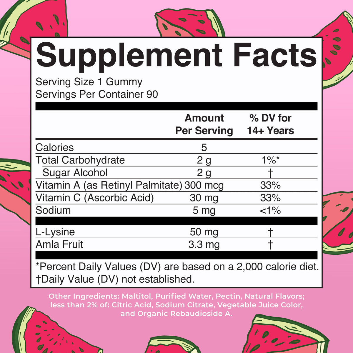 Vegan Collagen Boosting Gummies Watermelon 90CT Supplement Facts
