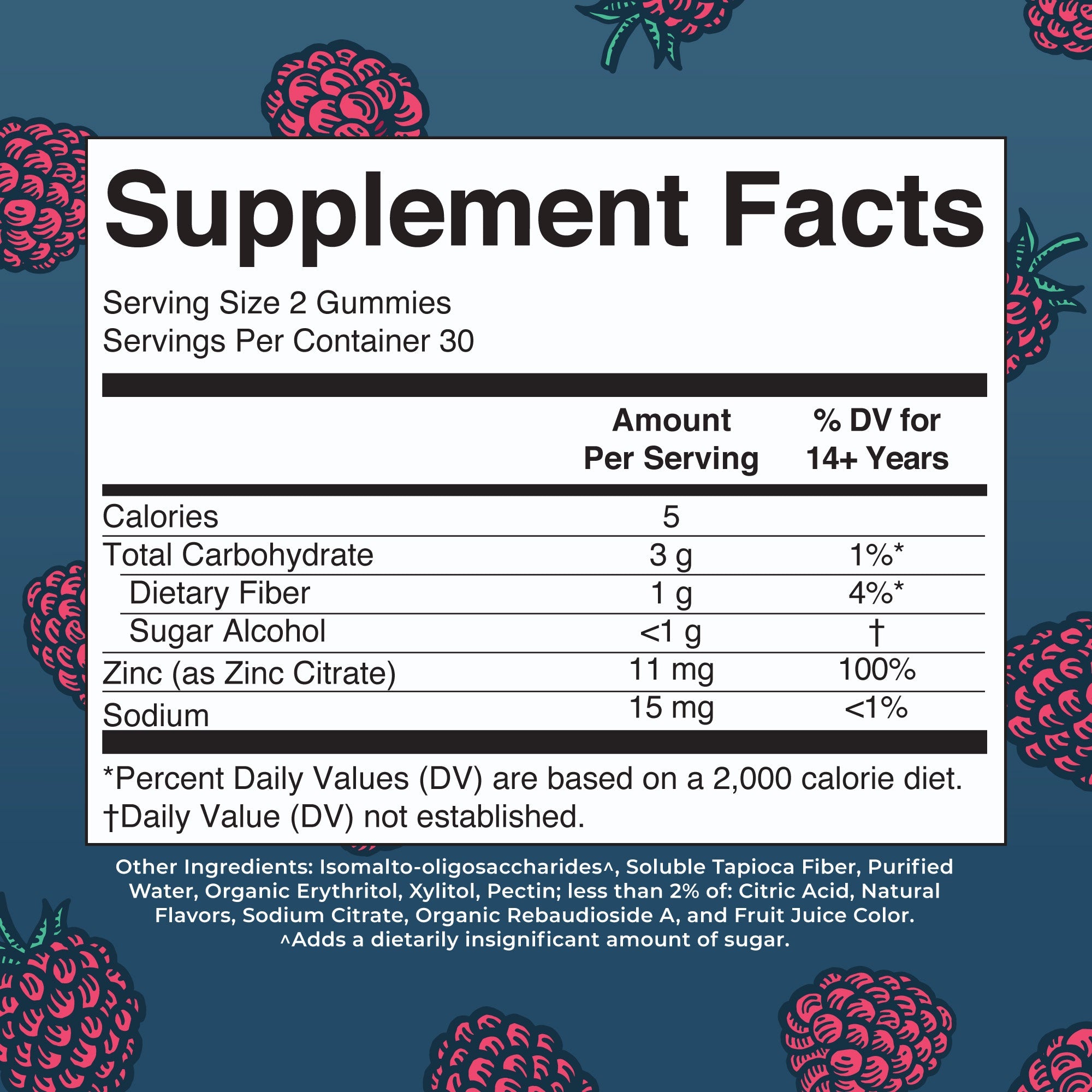 Zinc Gummies 60CT Raspberry Supplement Facts