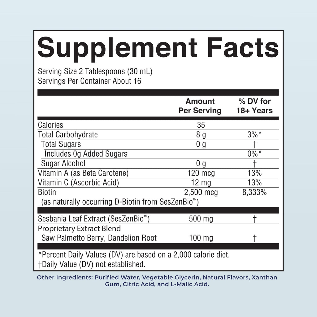 Daily Liquid Hair Formula 16oz Berry Pomegranate Supplement Facts