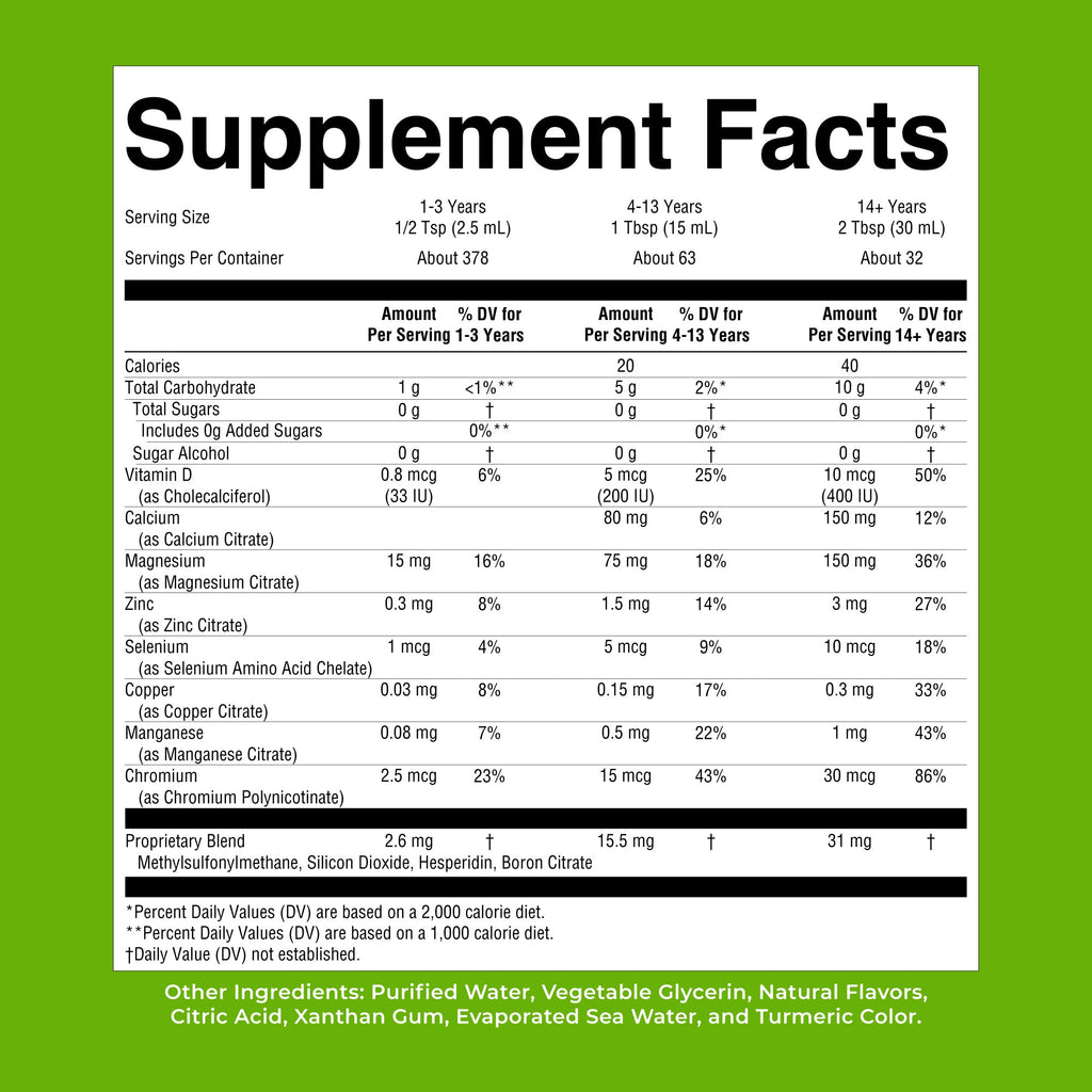 Extra Strength Nighttime Multimineral Lemonade Dream 32oz Supplement Facts