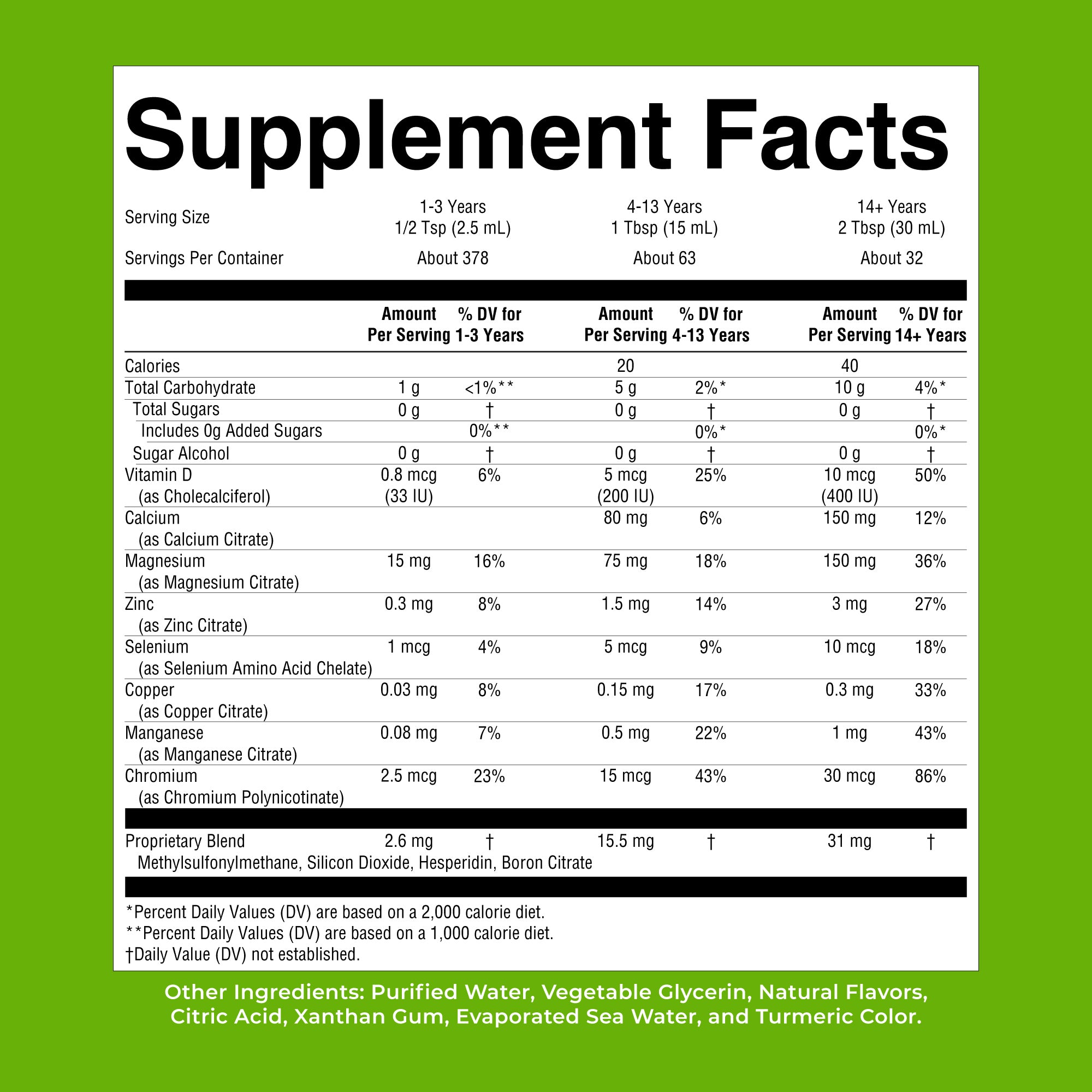 Extra Strength Nighttime Multimineral Lemonade Dream 32oz Supplement Facts