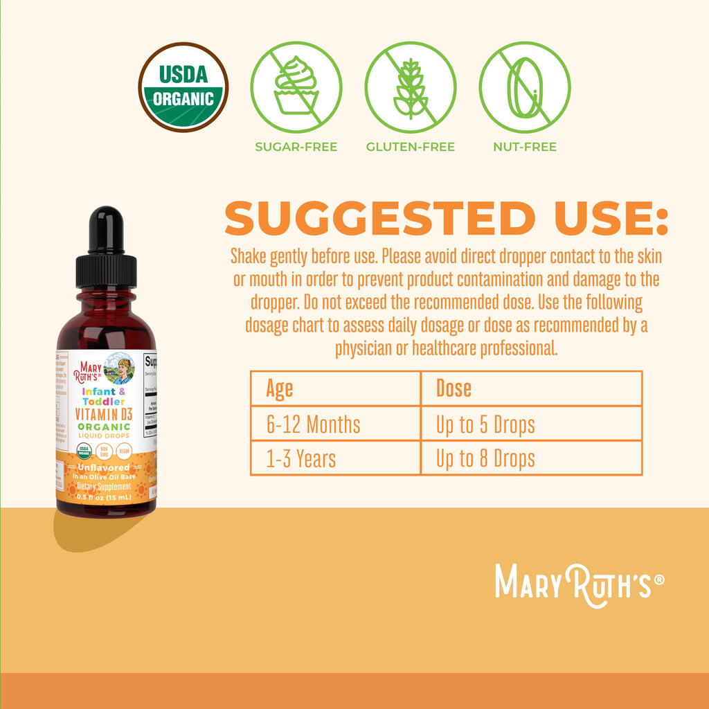 Infant & Toddler Vitamin D3 Organic Liquid Drops Suggested Use