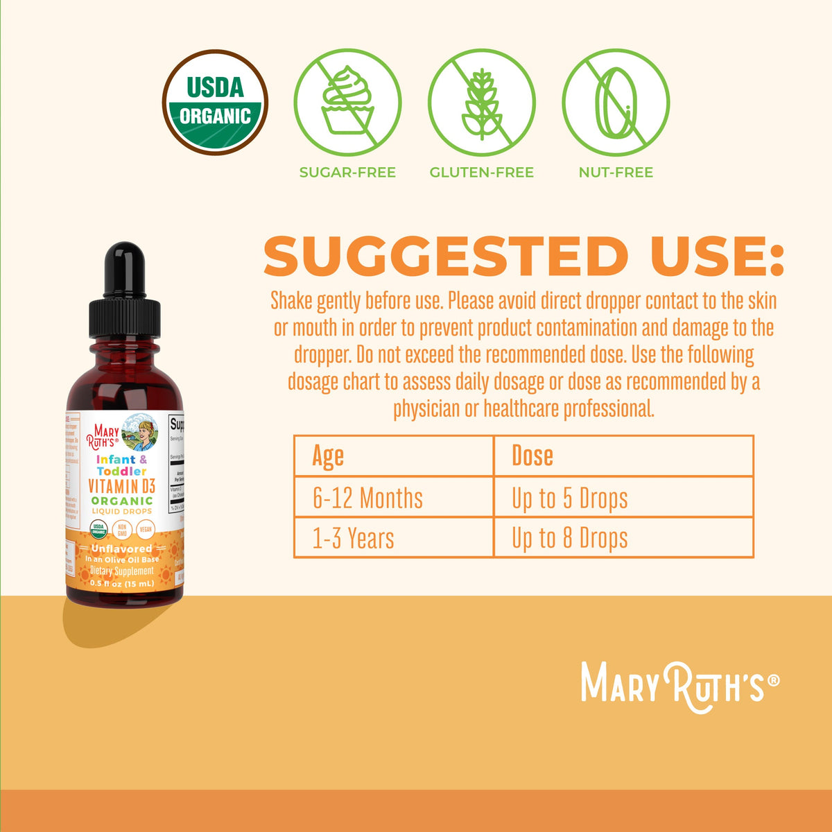 Infant & Toddler Vitamin D3 Organic Liquid Drops Suggested Use